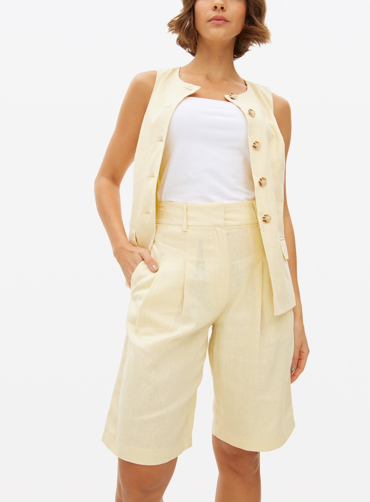 Linen Blend Bermuda Co-ord Shorts  