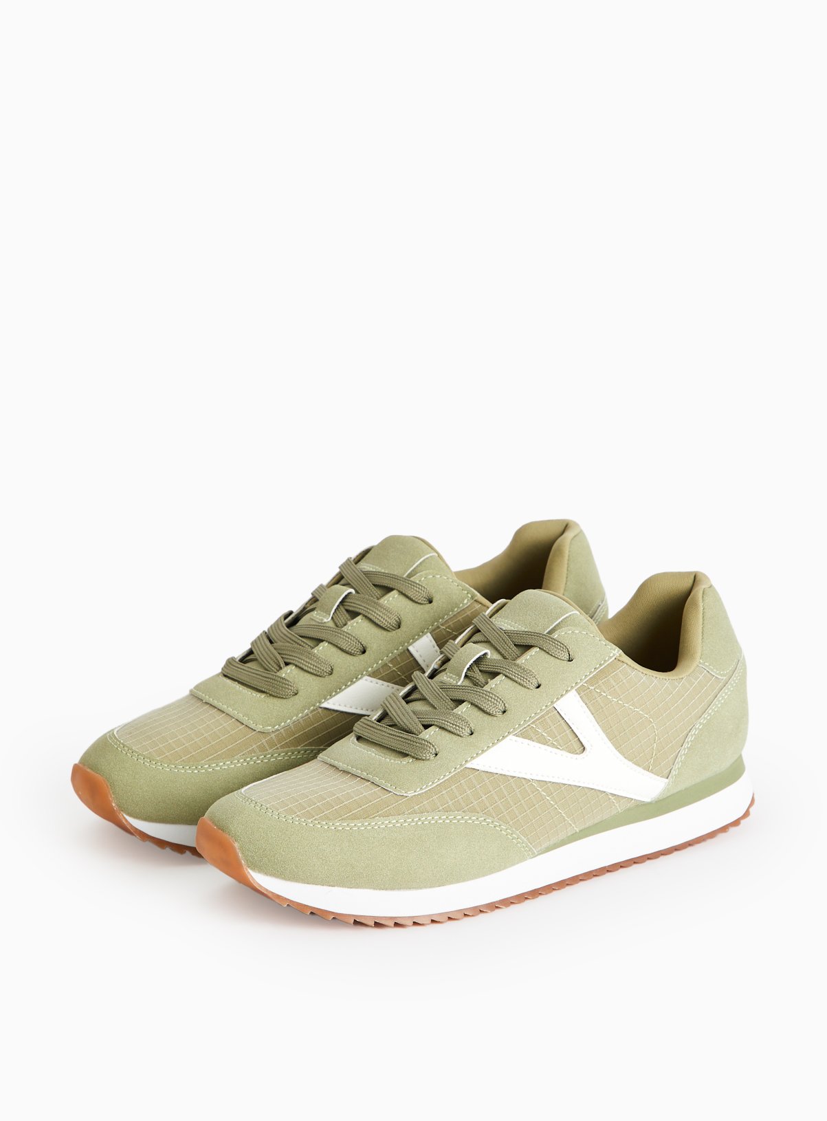 Light Khaki Panel Retro Style Trainers 