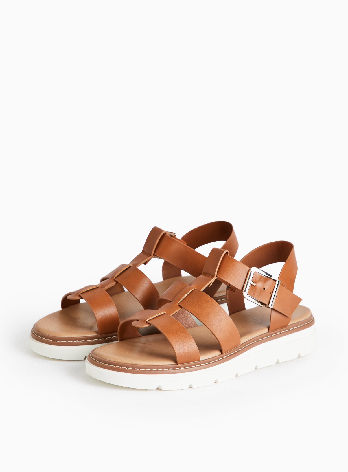 Tan Faux Leather Gladiator Low Wedge Sandals  