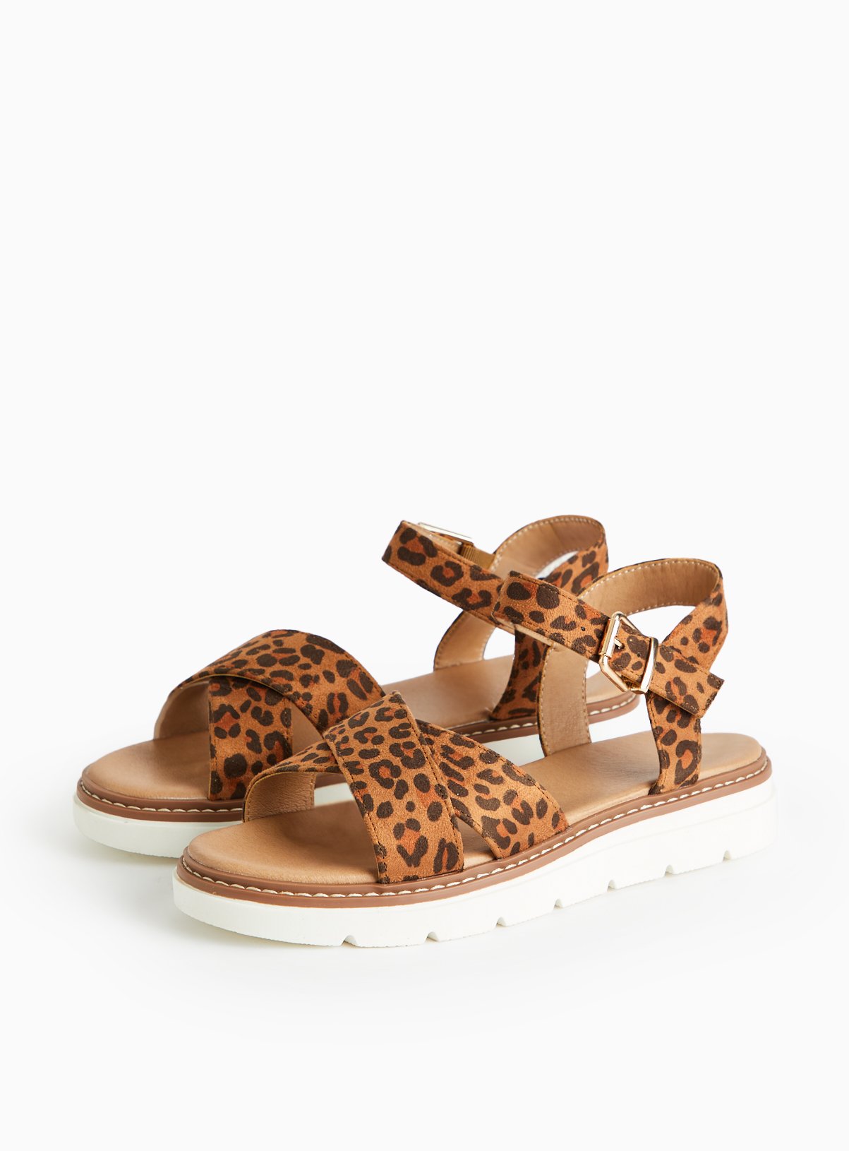 Brown Leopard Print Low Wedge Sandals  