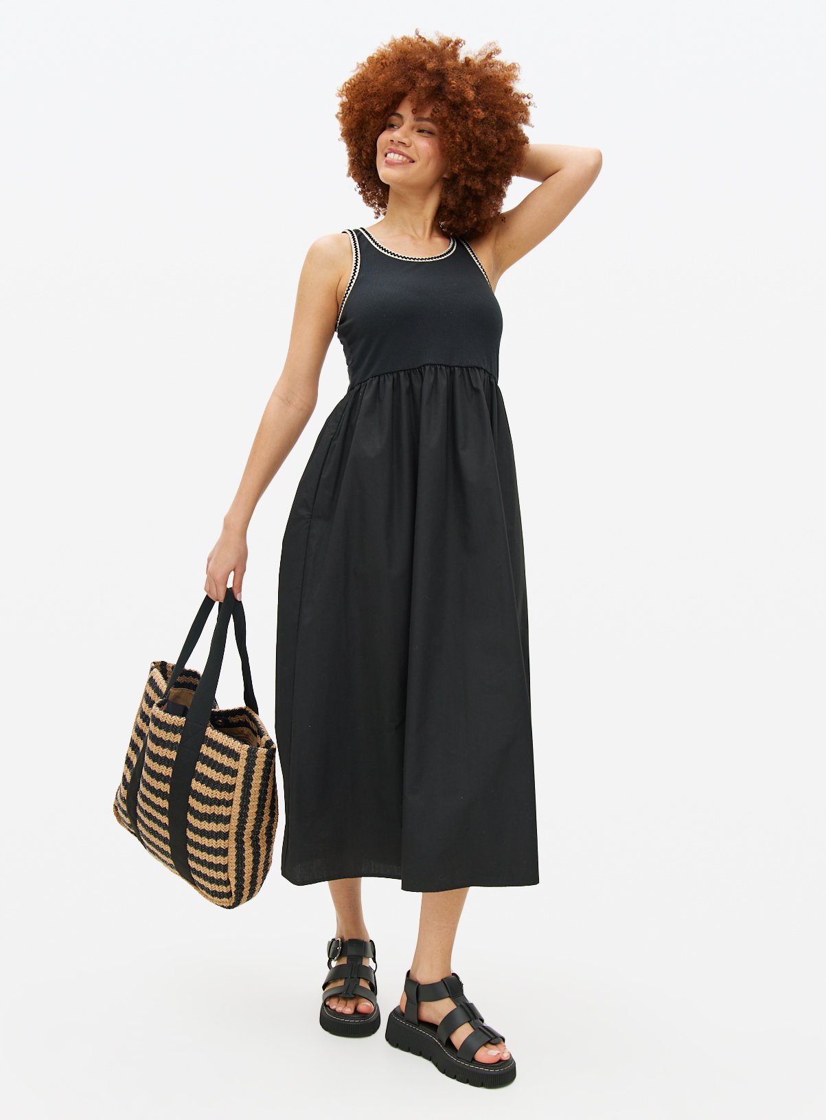 Black Crochet Detail Racer Back Midaxi Dress 