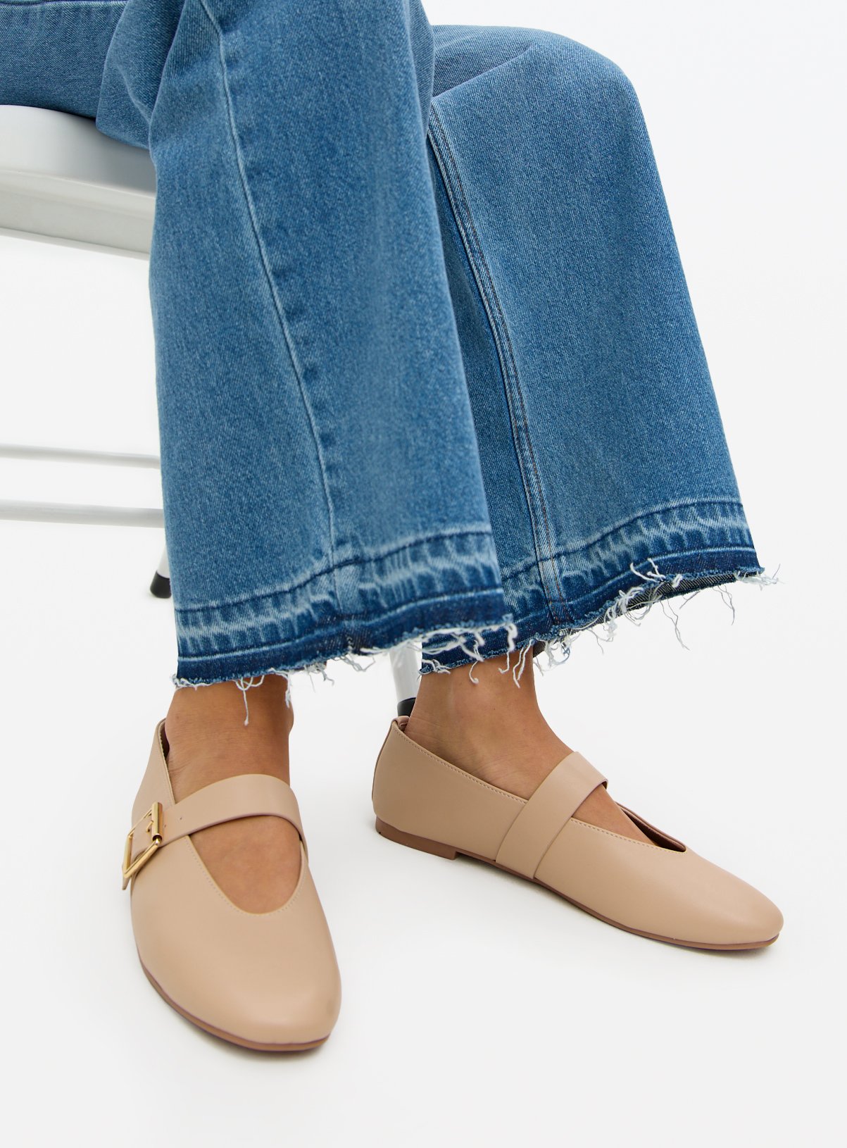 Light Pink Faux Leather Mary-Jane Ballerina Pumps 