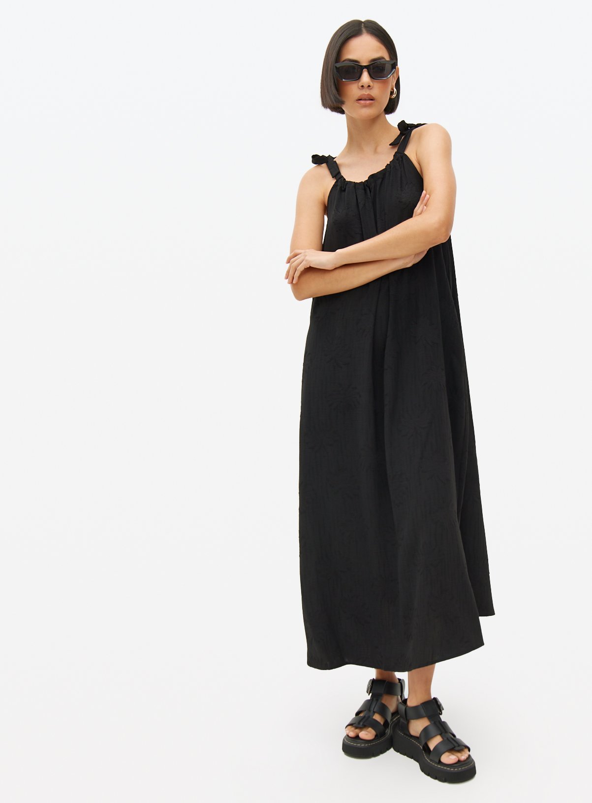 Black Jacquard Palm Midi Dress