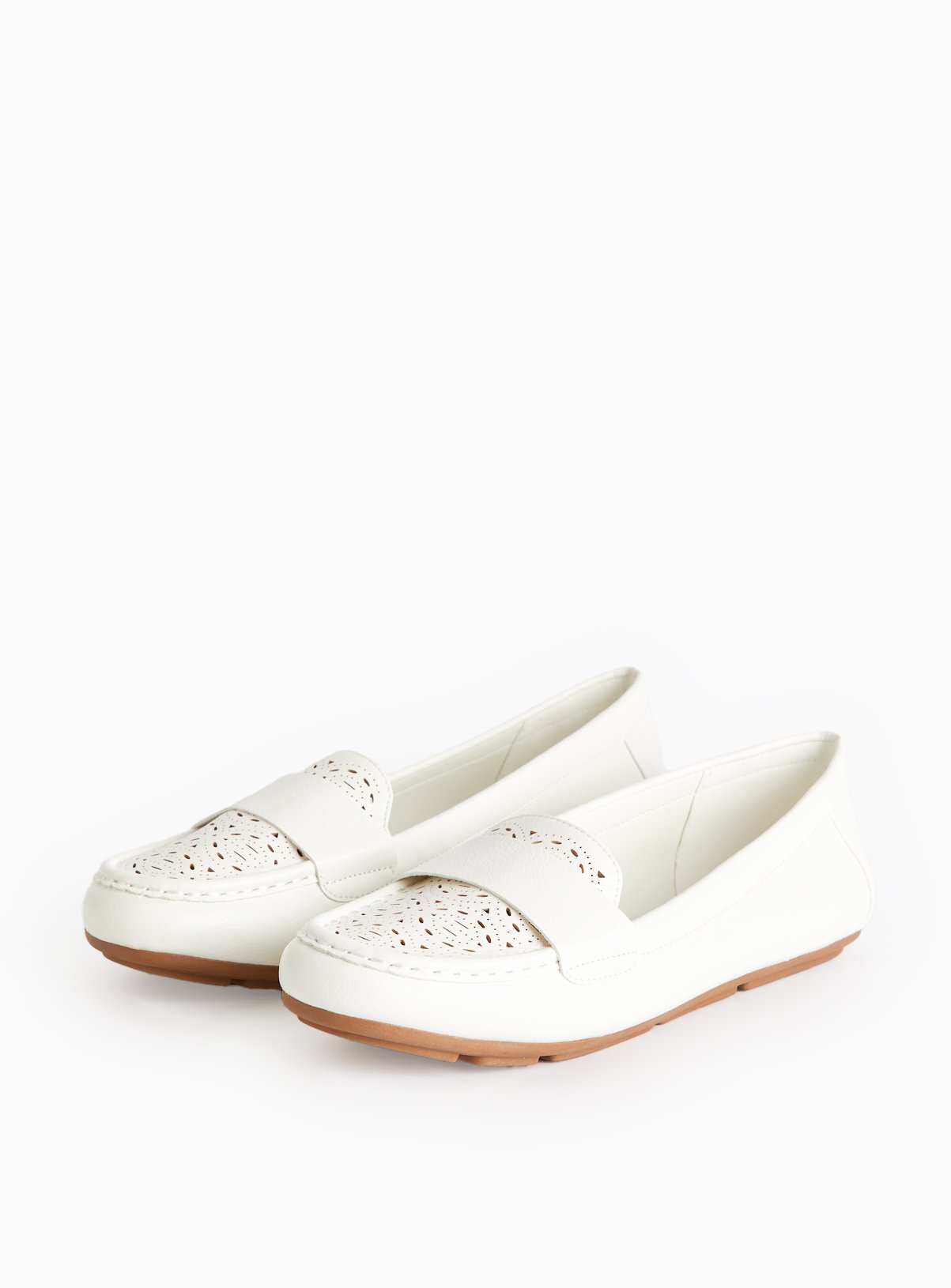 White Laser-Cut Driving Loafers