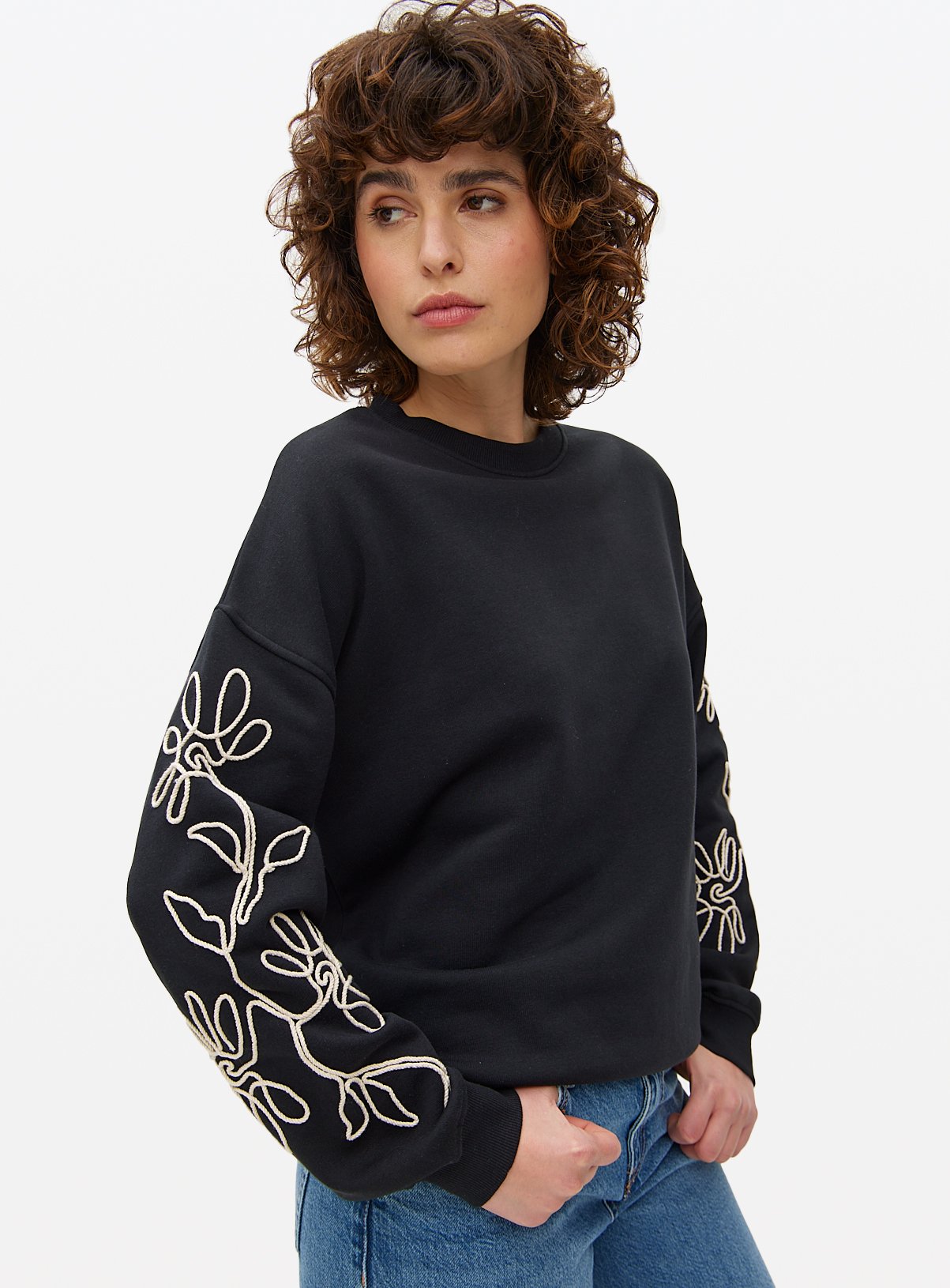 Black Cornelli Sleeve Detail Sweatshirt 