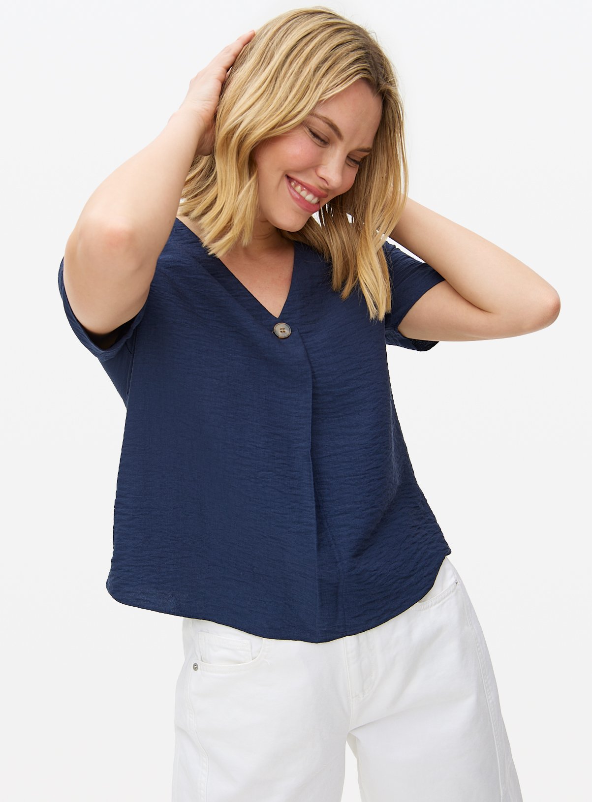 Button Front Boxy Blouse 