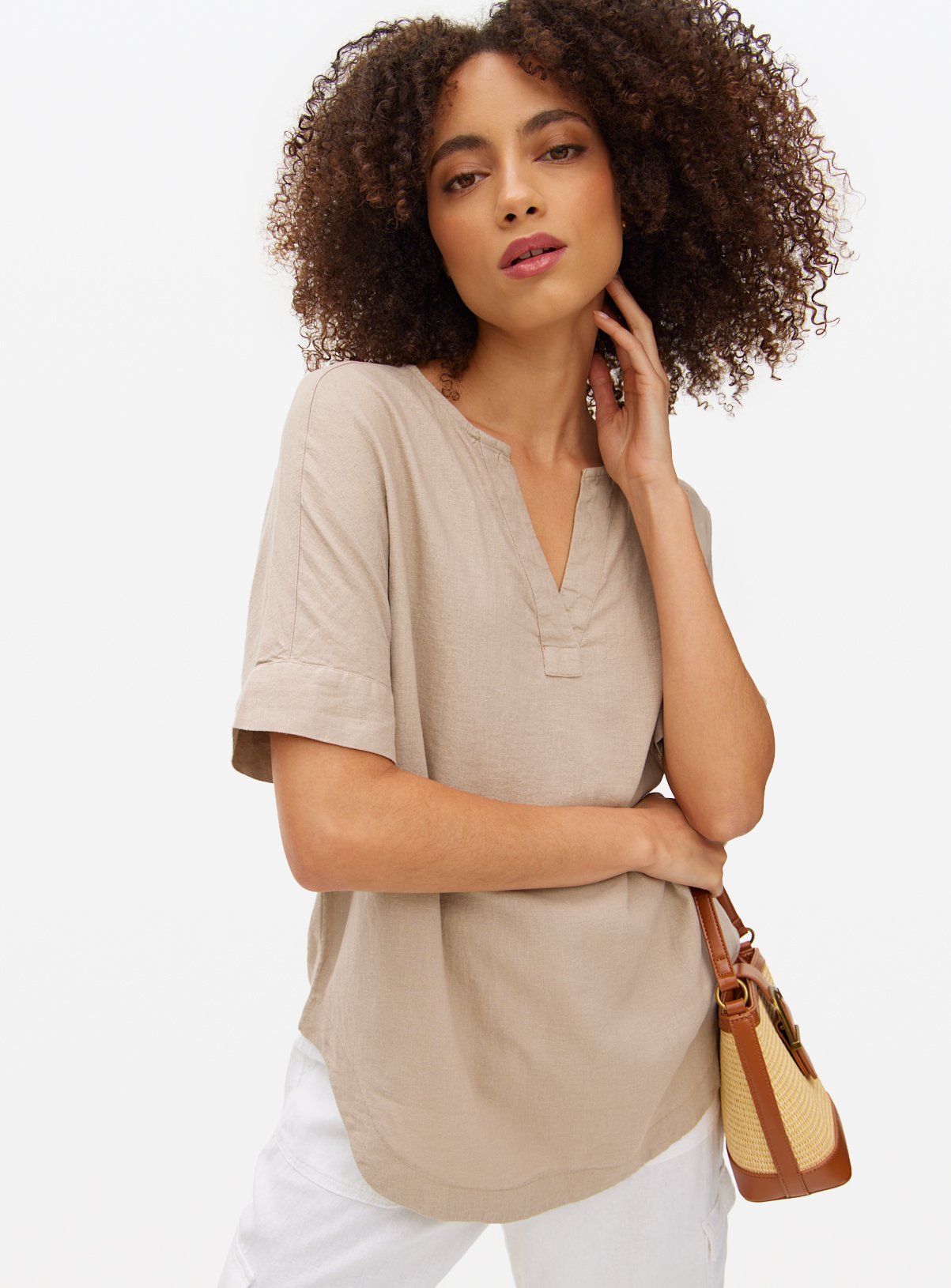 Linen Blend Popover T-Shirt