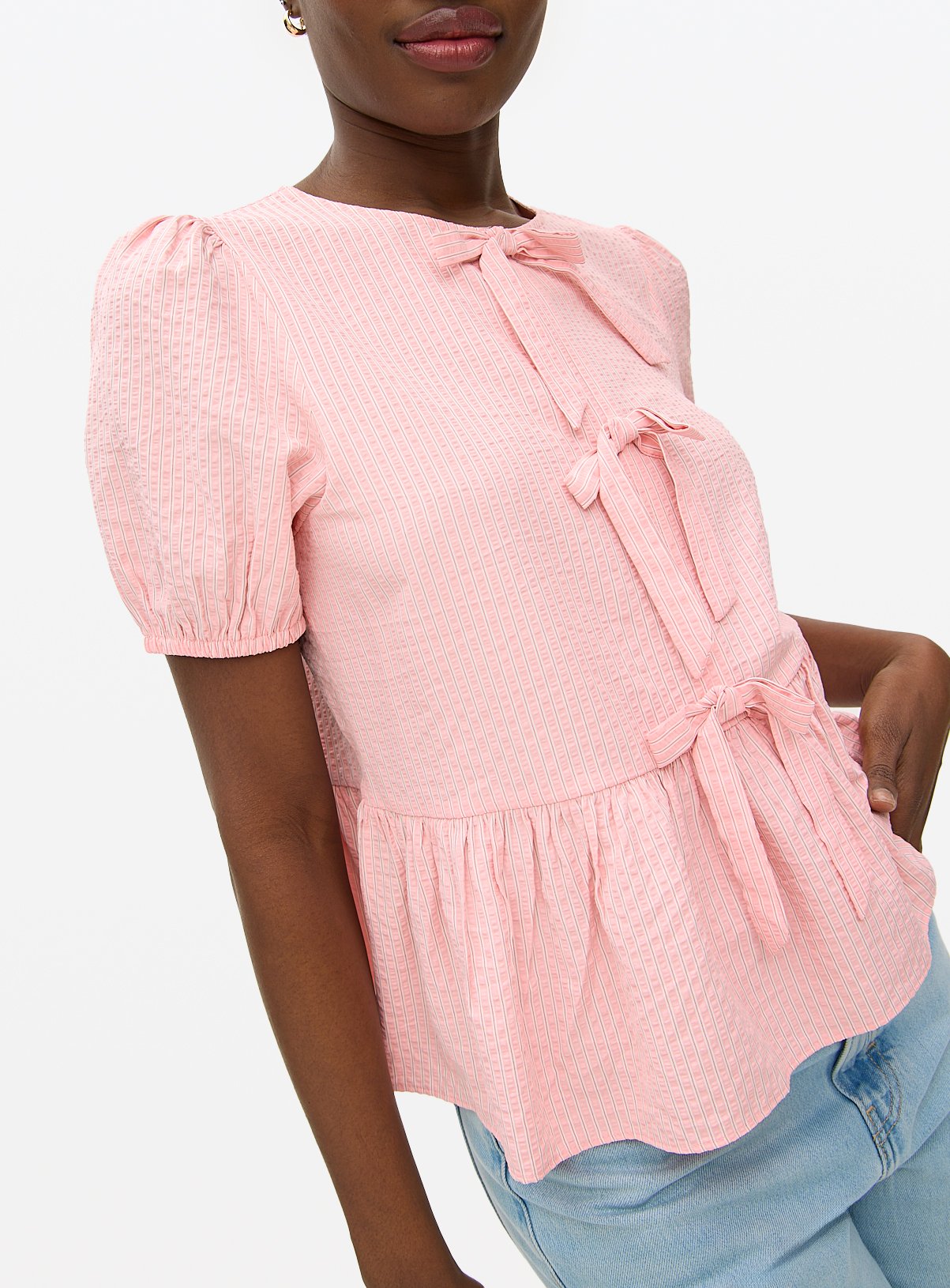 Stripe Bow Front Blouse 