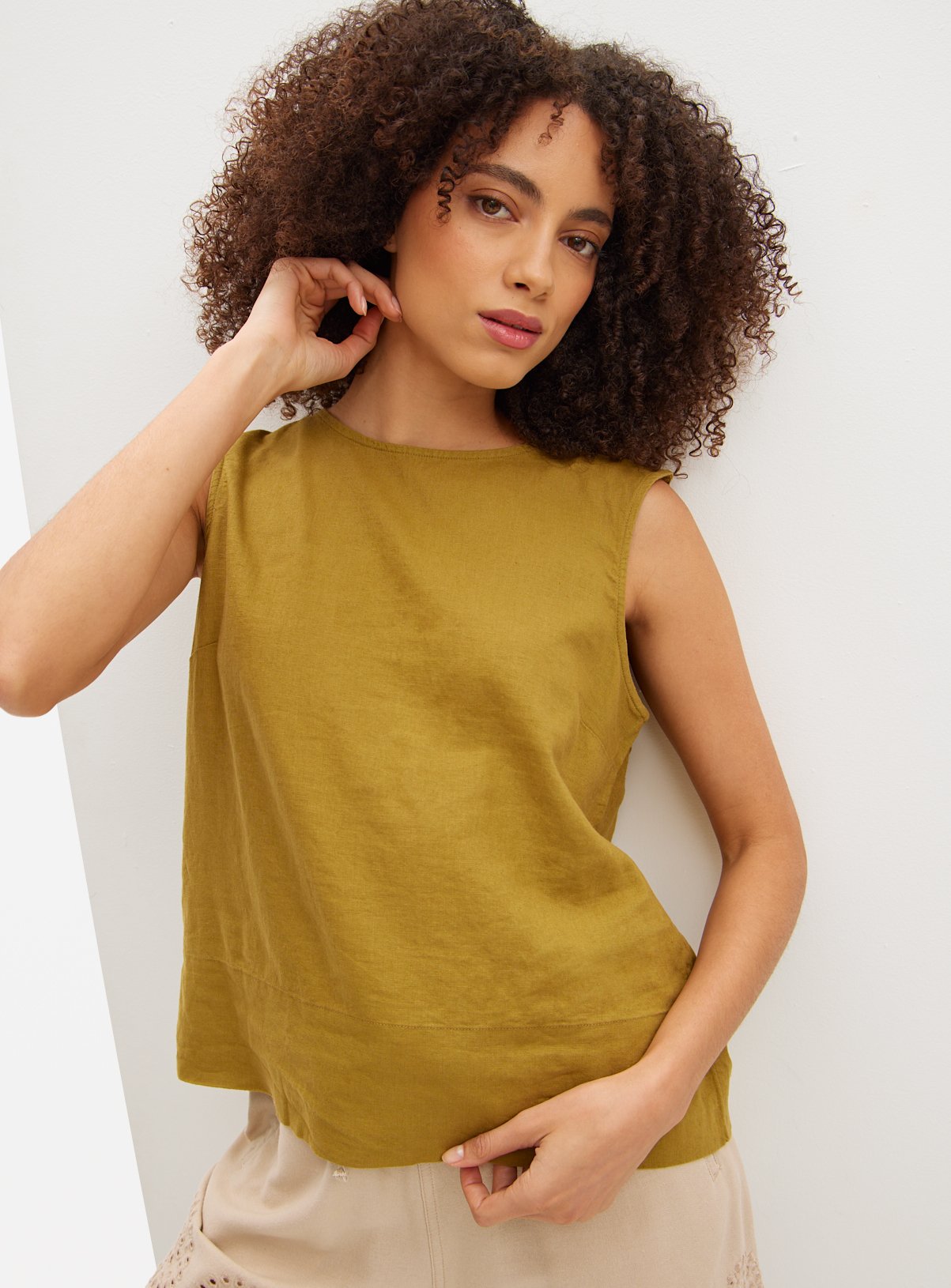 Green Linen Blend Shell Top 20