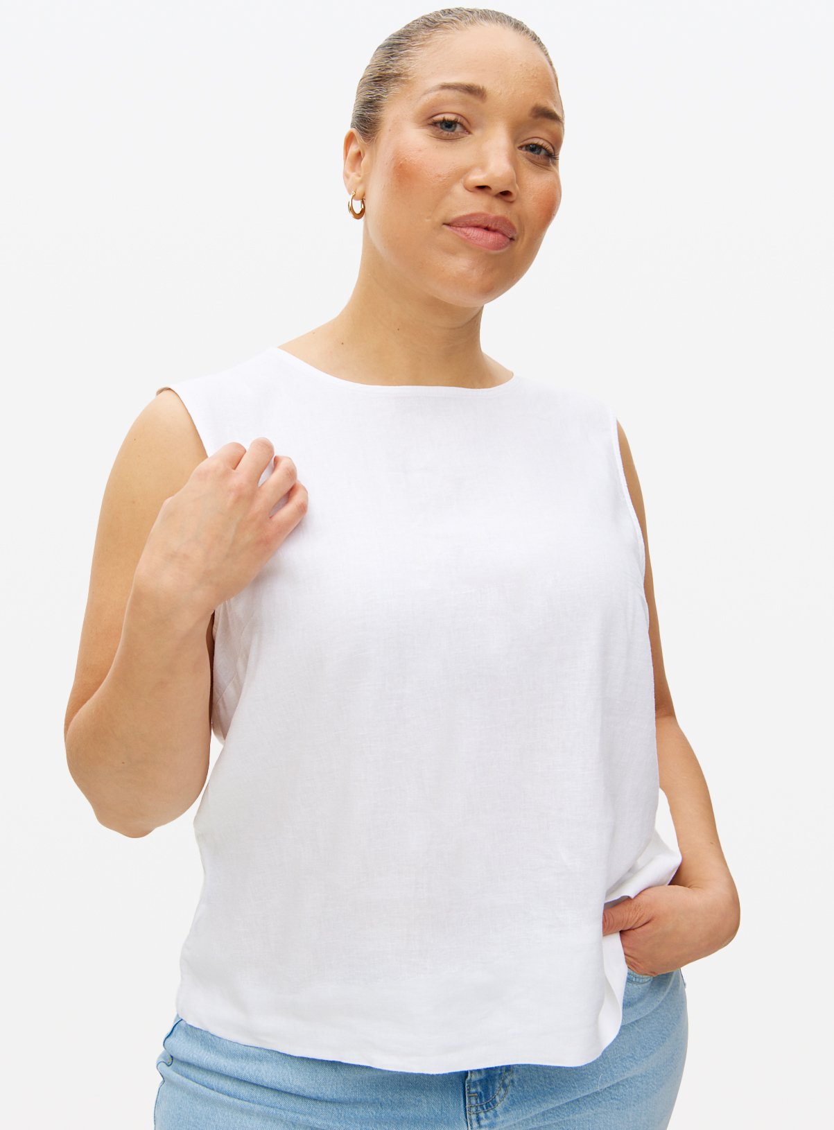White Linen Blend Shell Top 20