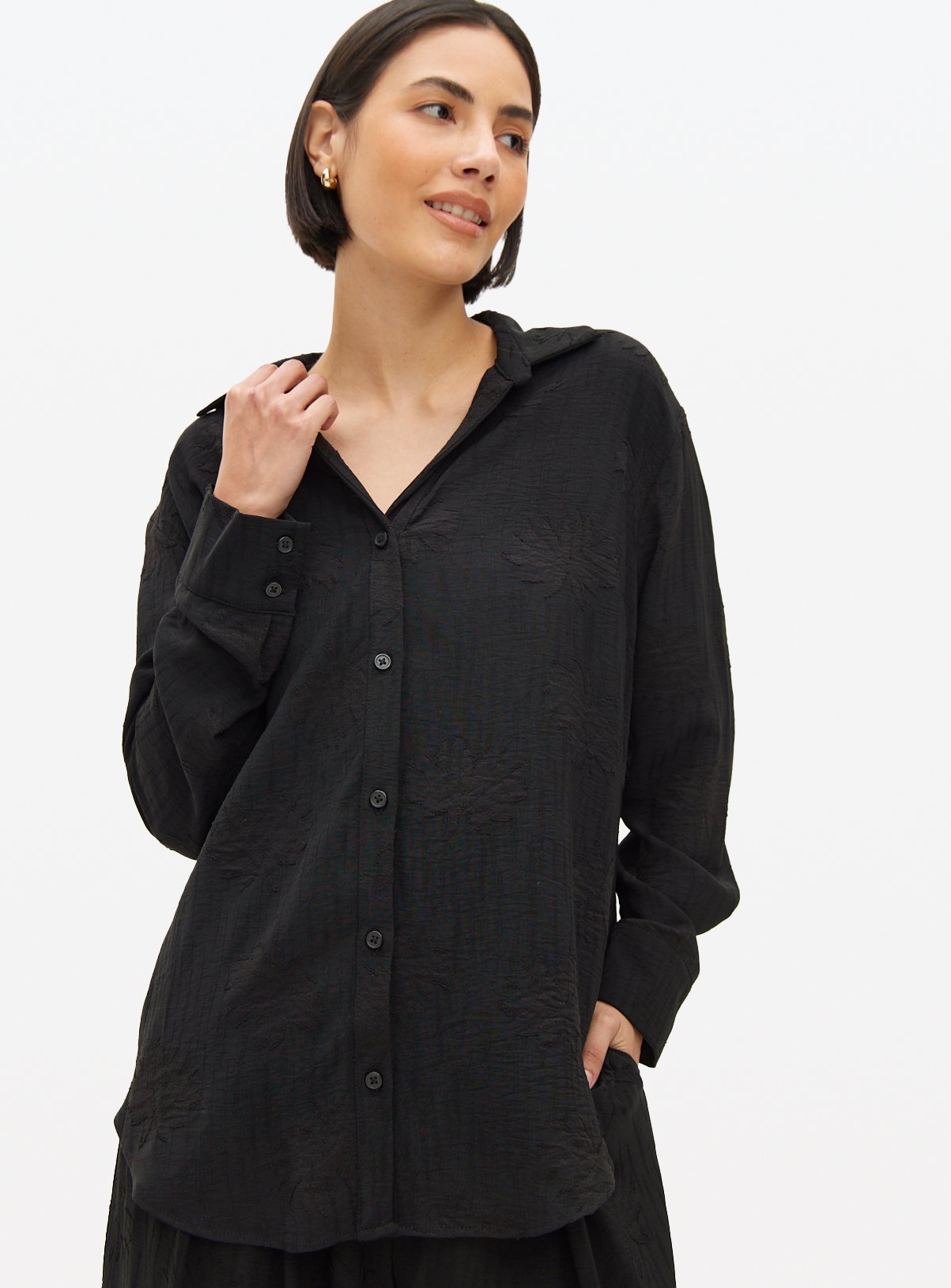 Black Jacquard Palm Print Co-ord Shirt 