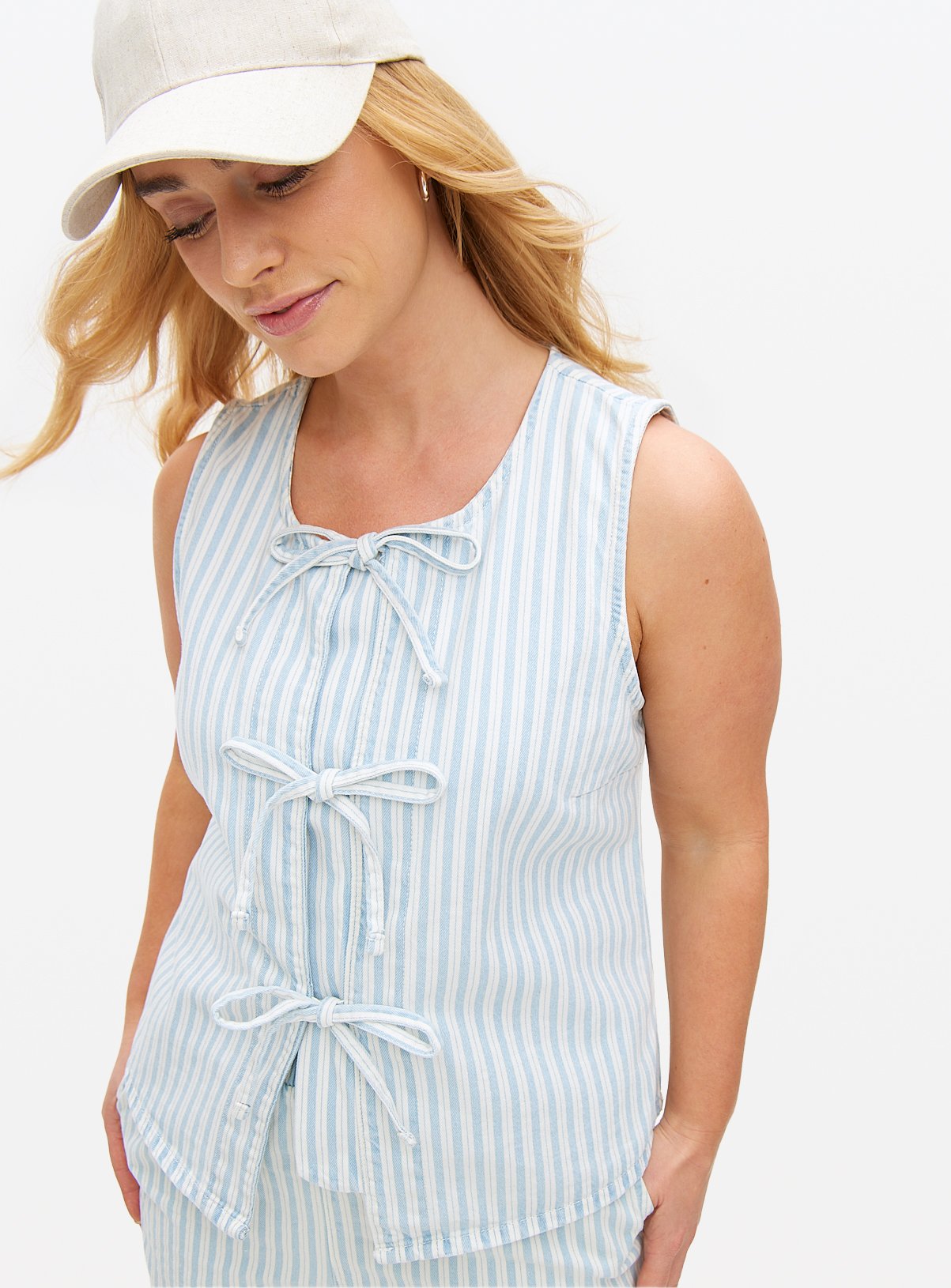 Blue Denim Striped Co-ord Waistcoat