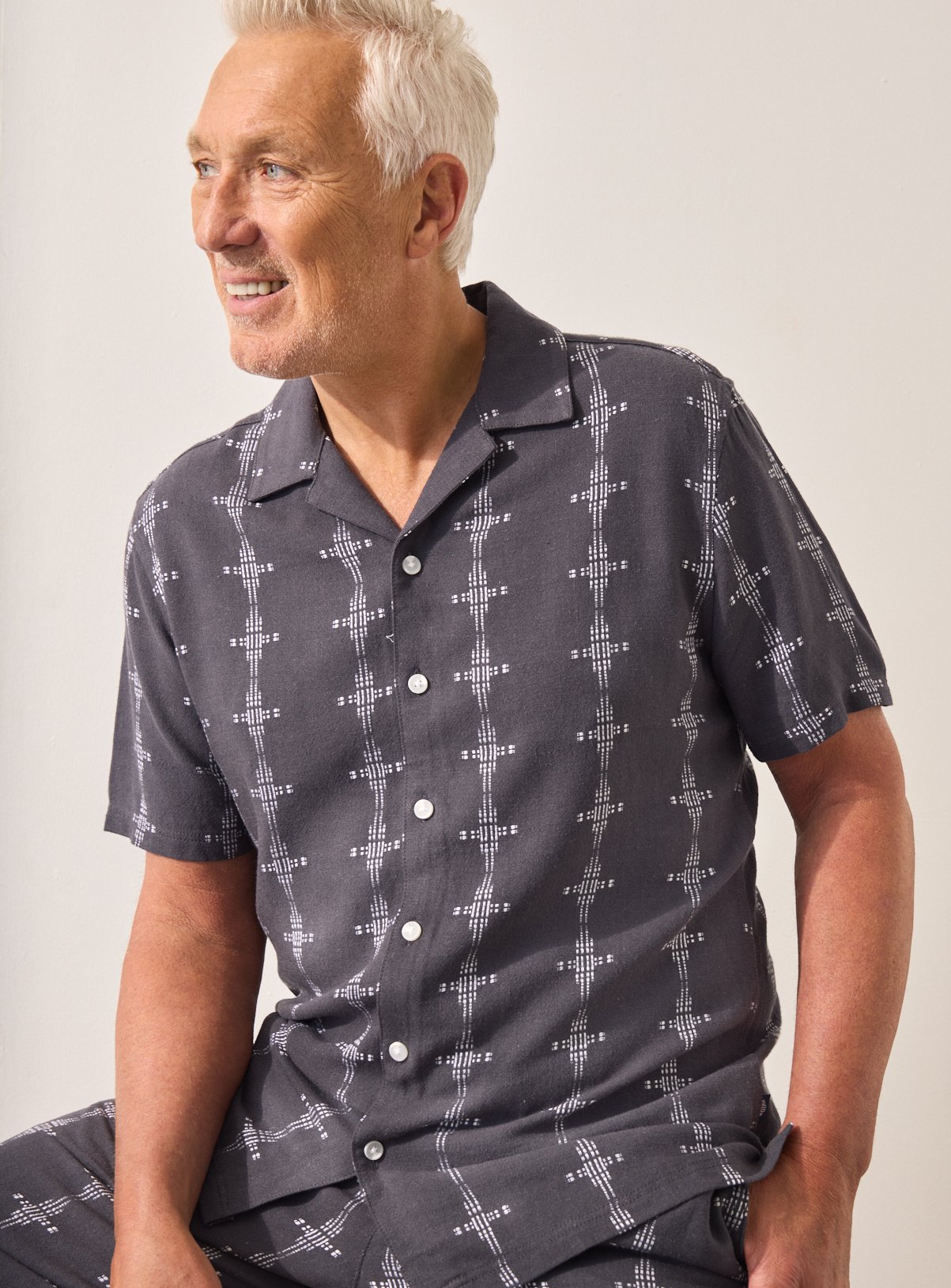 UNION WORKS Black Geo Print Textured Co-ord Shirt 