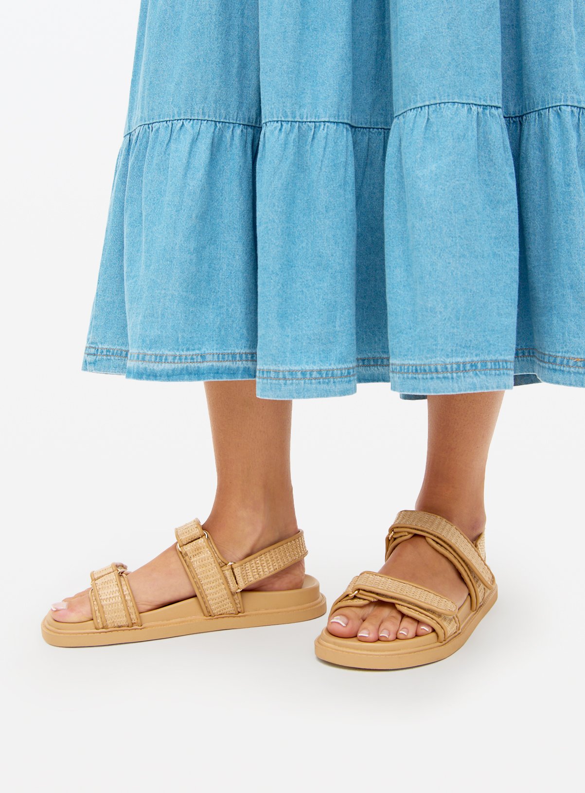 Neutral Raffia Strap Chunky Sandals