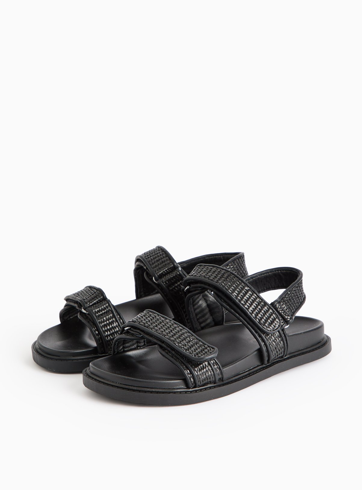 Black Raffia Strap Chunky Sandals 