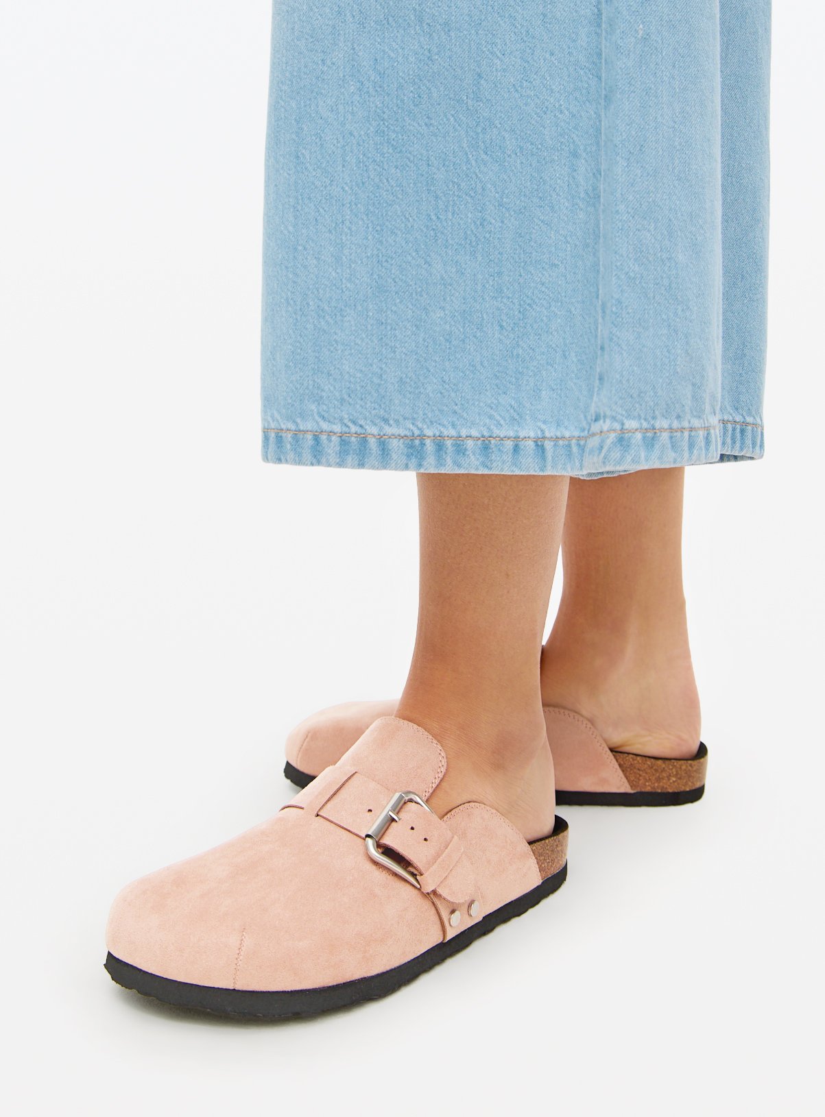 Pink Faux Suede Footbed Clogs 