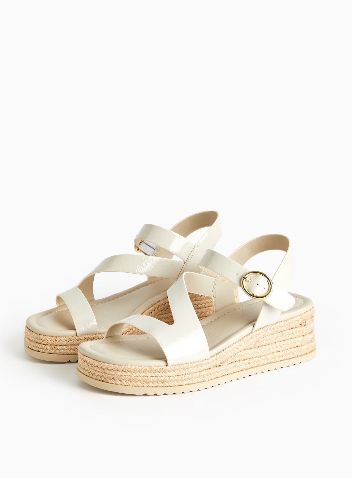 Cream Patent Wedge Espadrille Sandals 