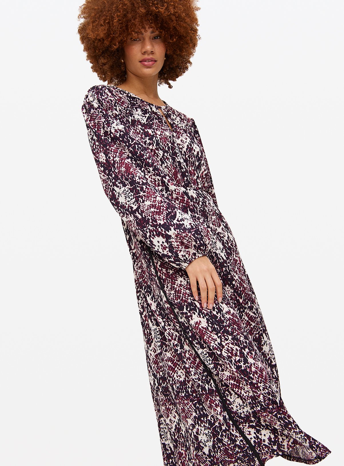 Burgundy Snake Print Midi Dress 