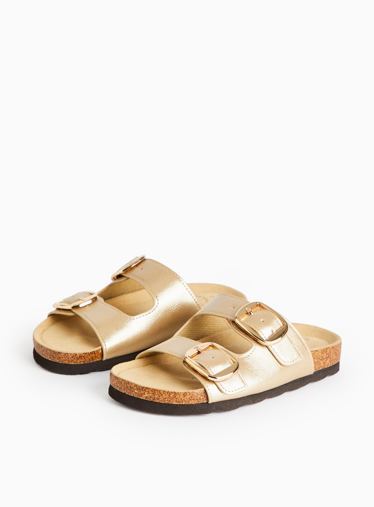 Gold Twin Buckle Footbed Sandals  