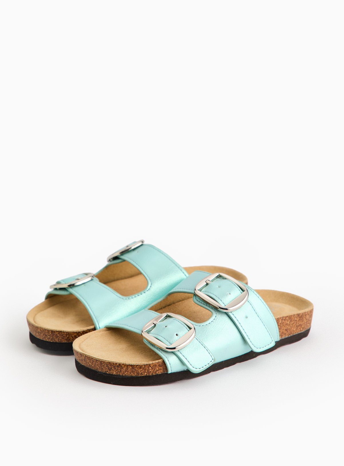 Teal Twin Buckle Footbed Sandals 