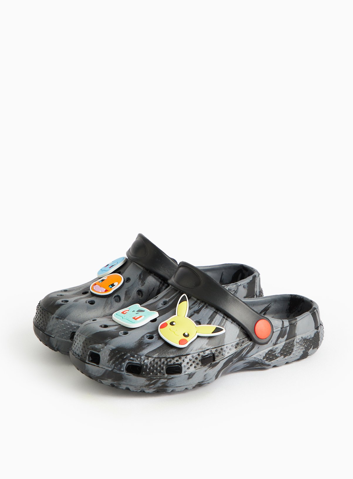 Pokemon Marble Black Ankle Strap Clogs 