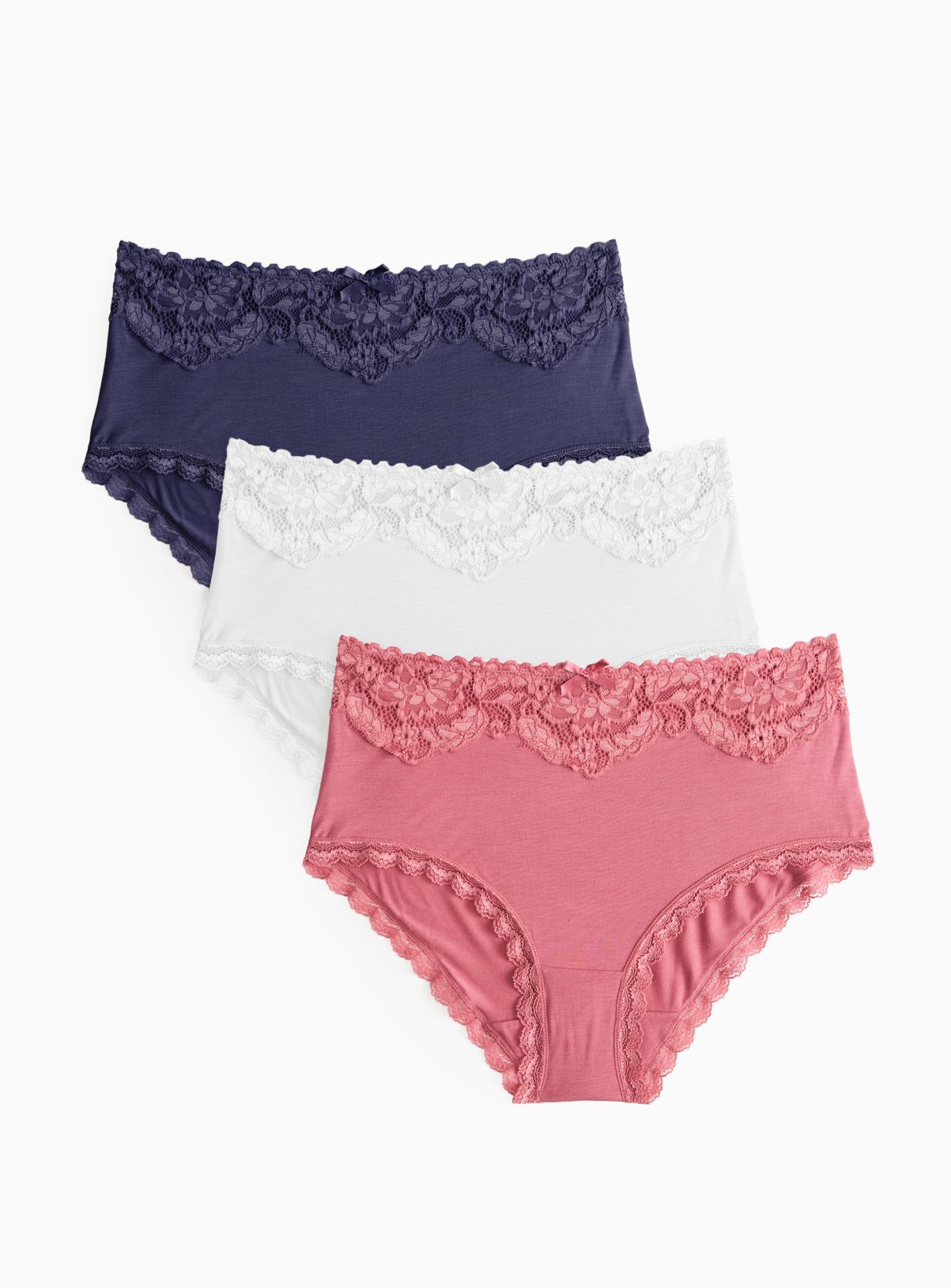 Plain Lace Detail Midi Knickers 3 Pack