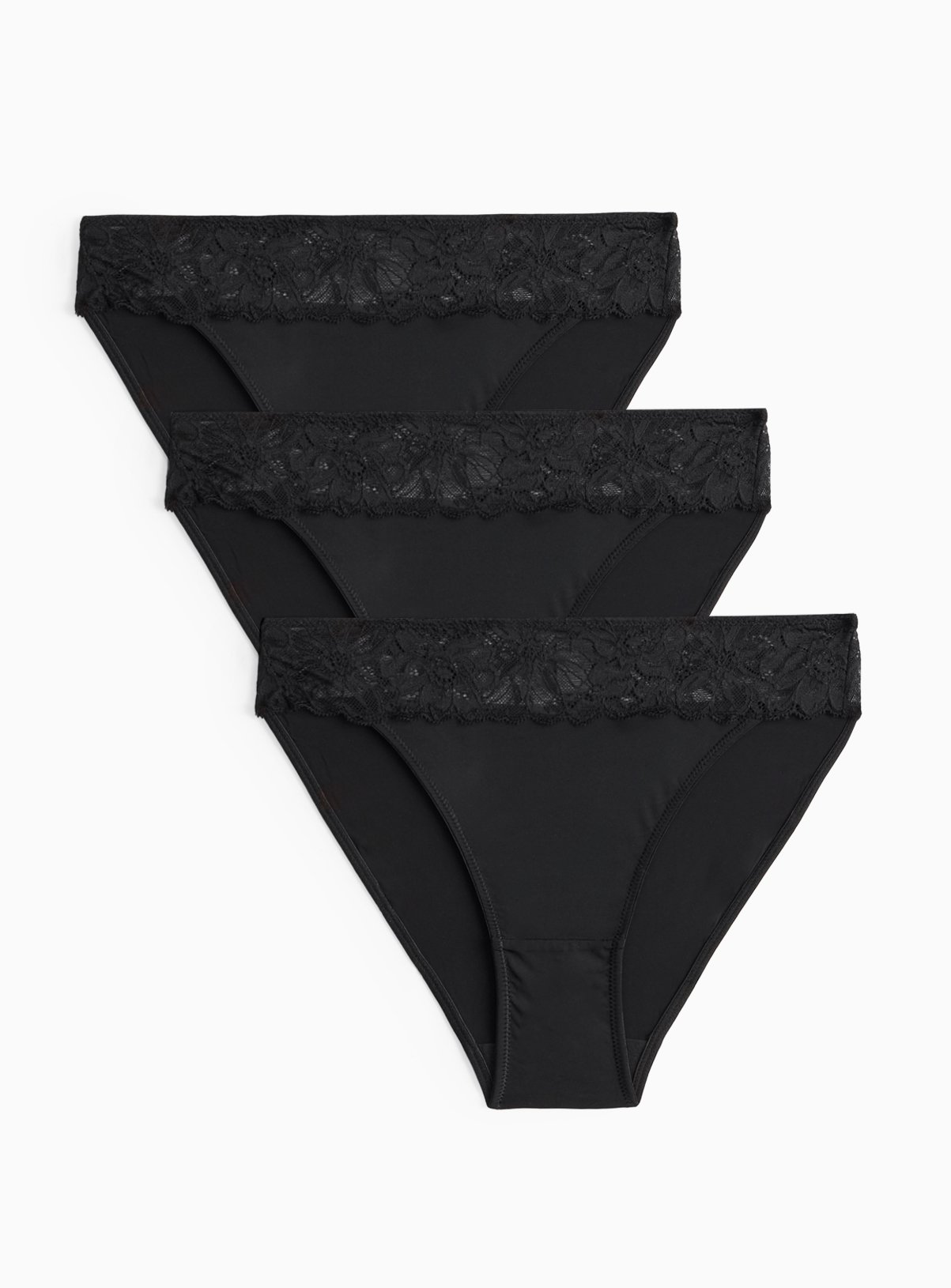 Black Floral Lace High Leg Knickers 3 Pack 