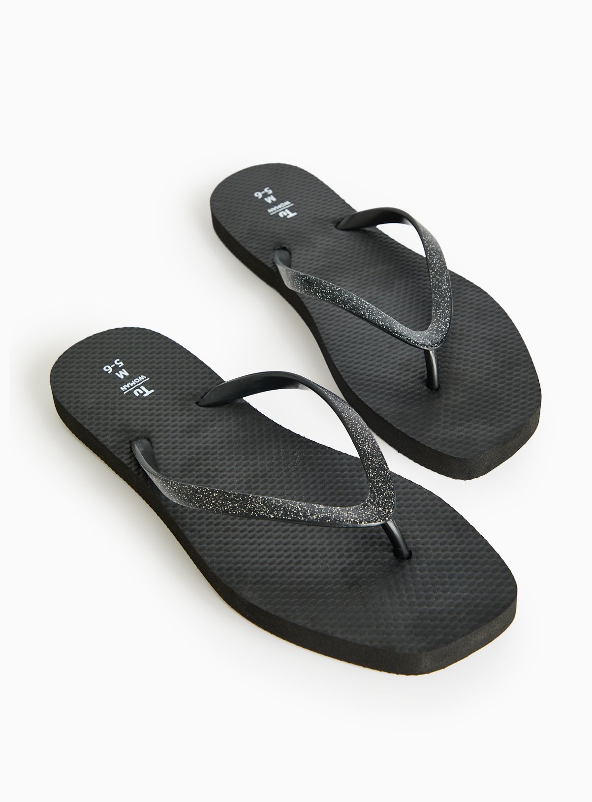 Black Square Toe Flip Flops 