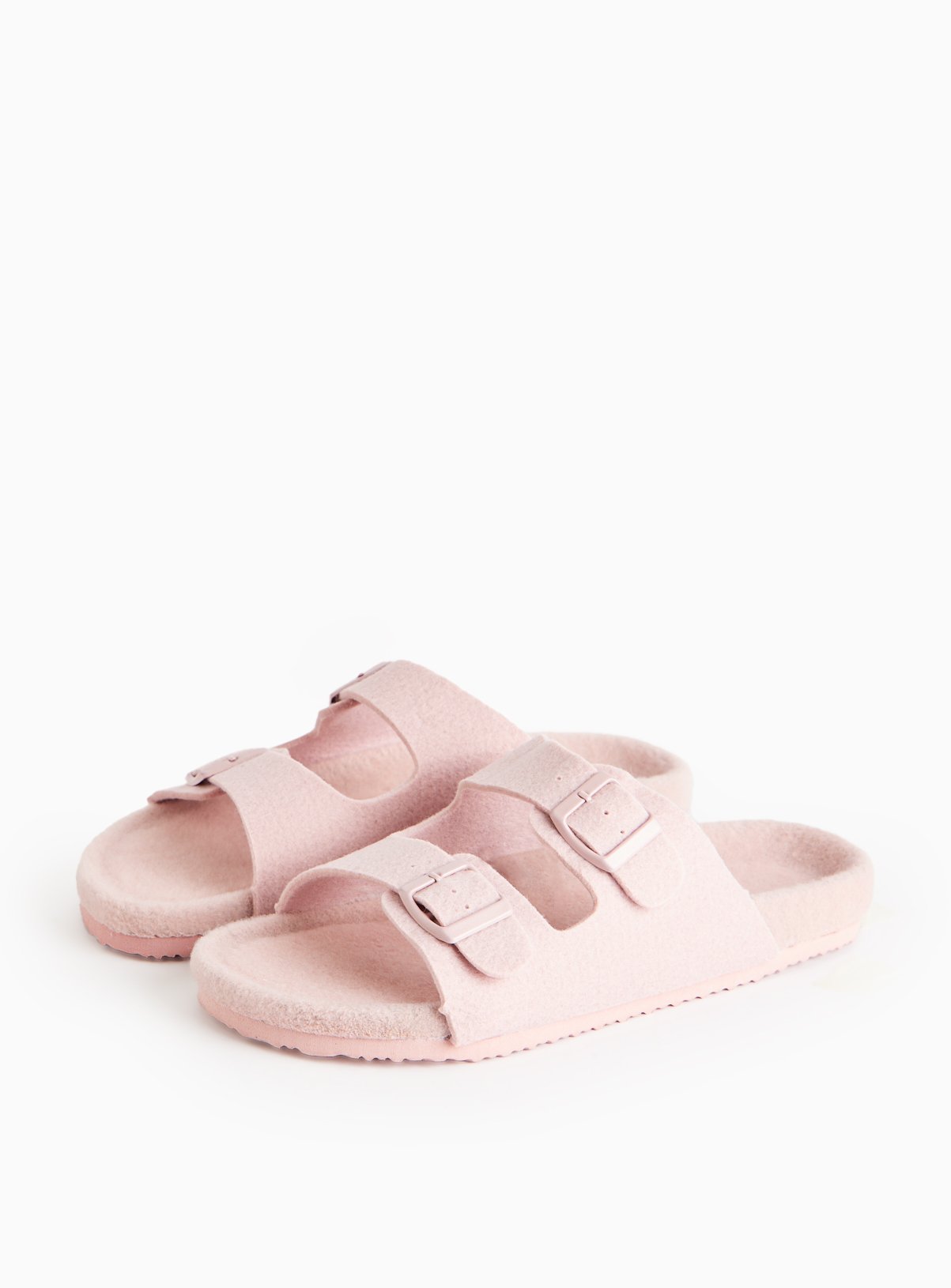 Pink Felt Double Strap Slippers