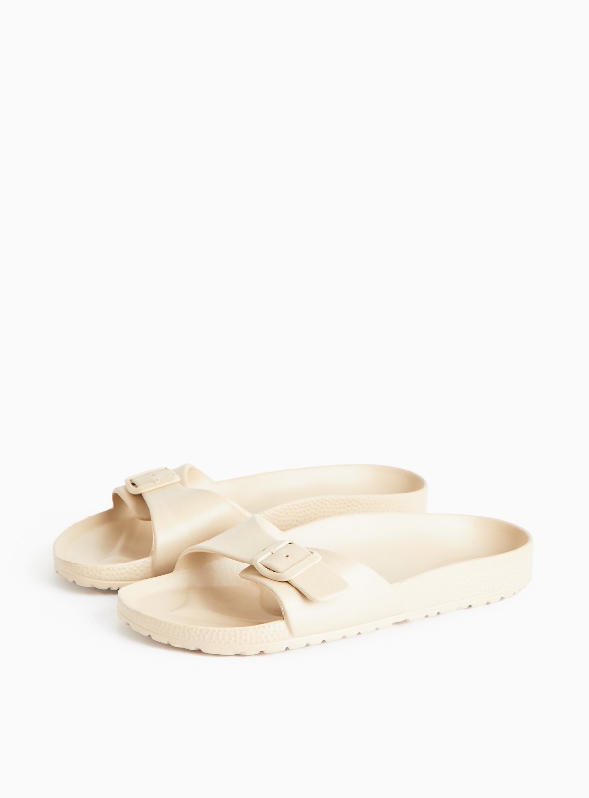 Cream Buckle Strap Eva Sliders 