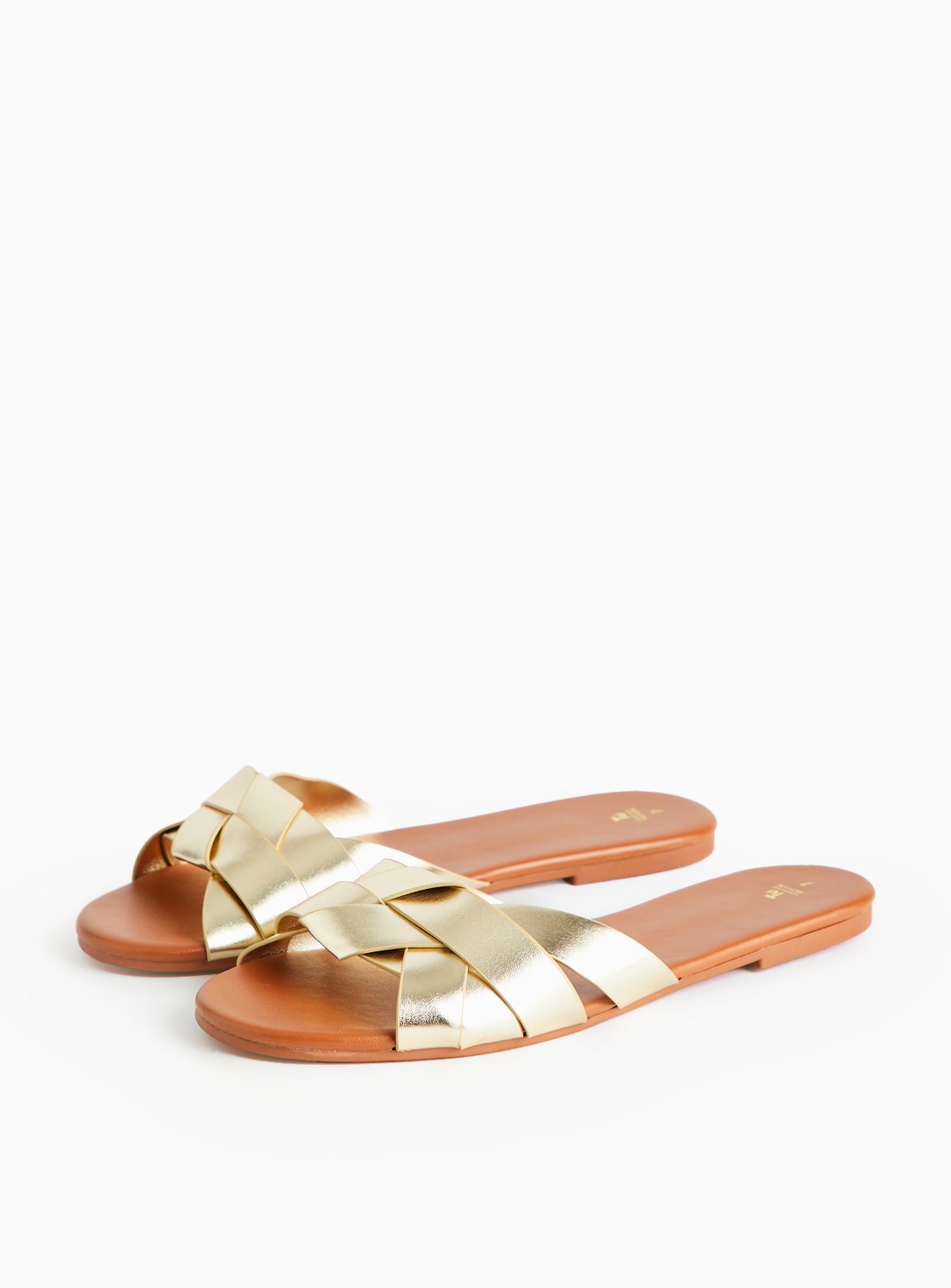 Gold Twist Strap Mule Sandals  