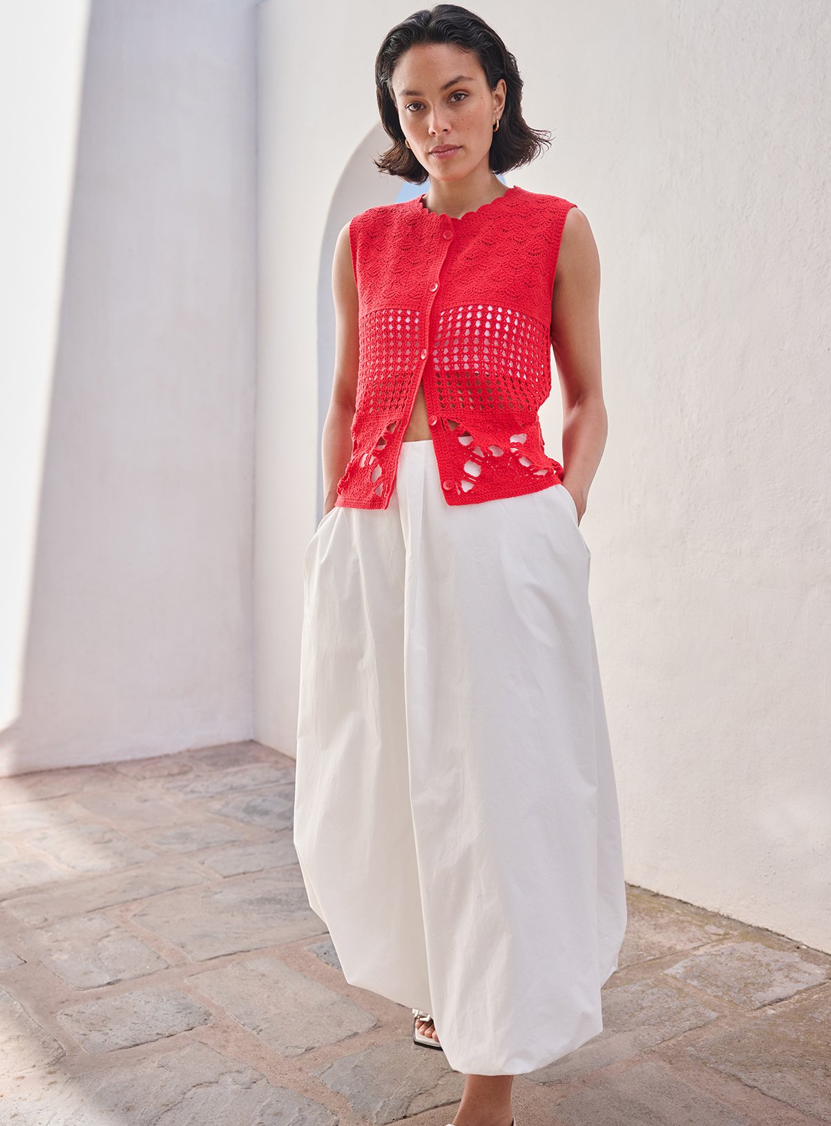 White Bubble Hem Poplin Midaxi Skirt 