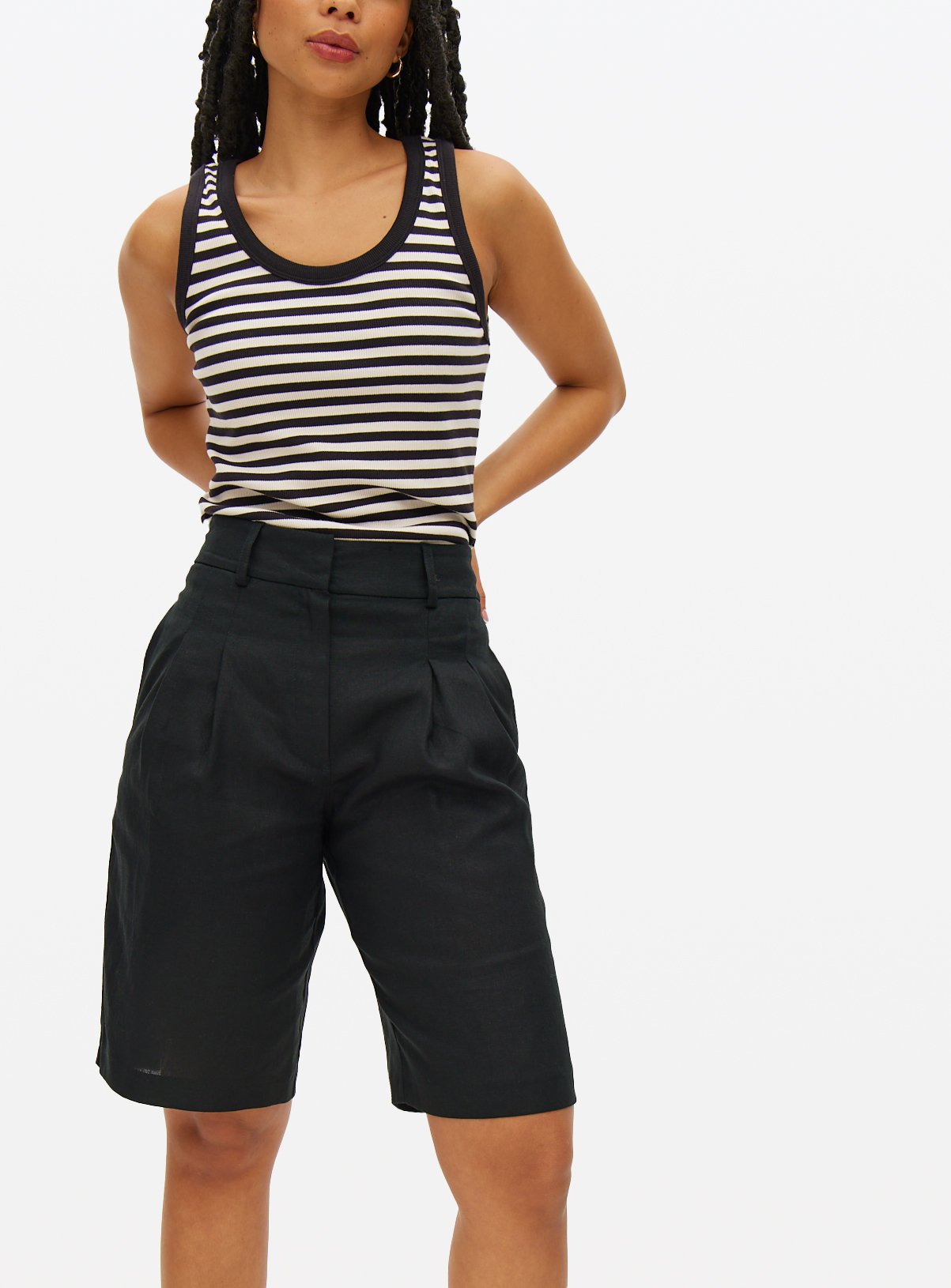 Black Linen Blend Bermuda Co-ord Shorts  20
