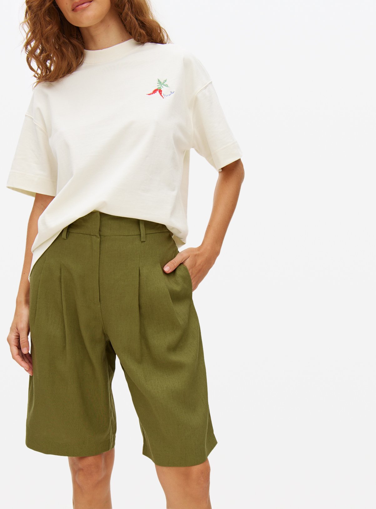 Khaki Linen Blend Bermuda Co-ord Shorts  20
