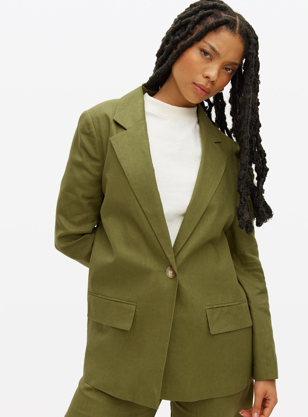 Relaxed Fit Linen Blend Co-ord Blazer 