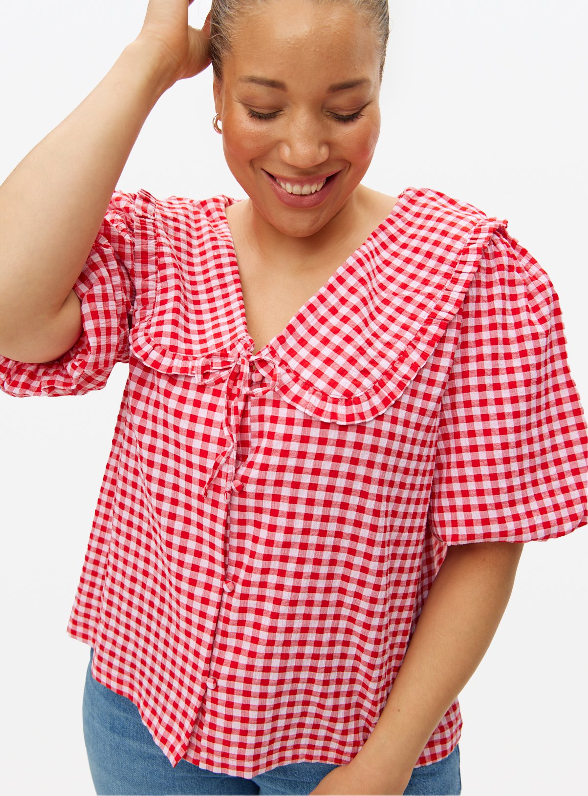 Red Gingham Collared Blouse 
