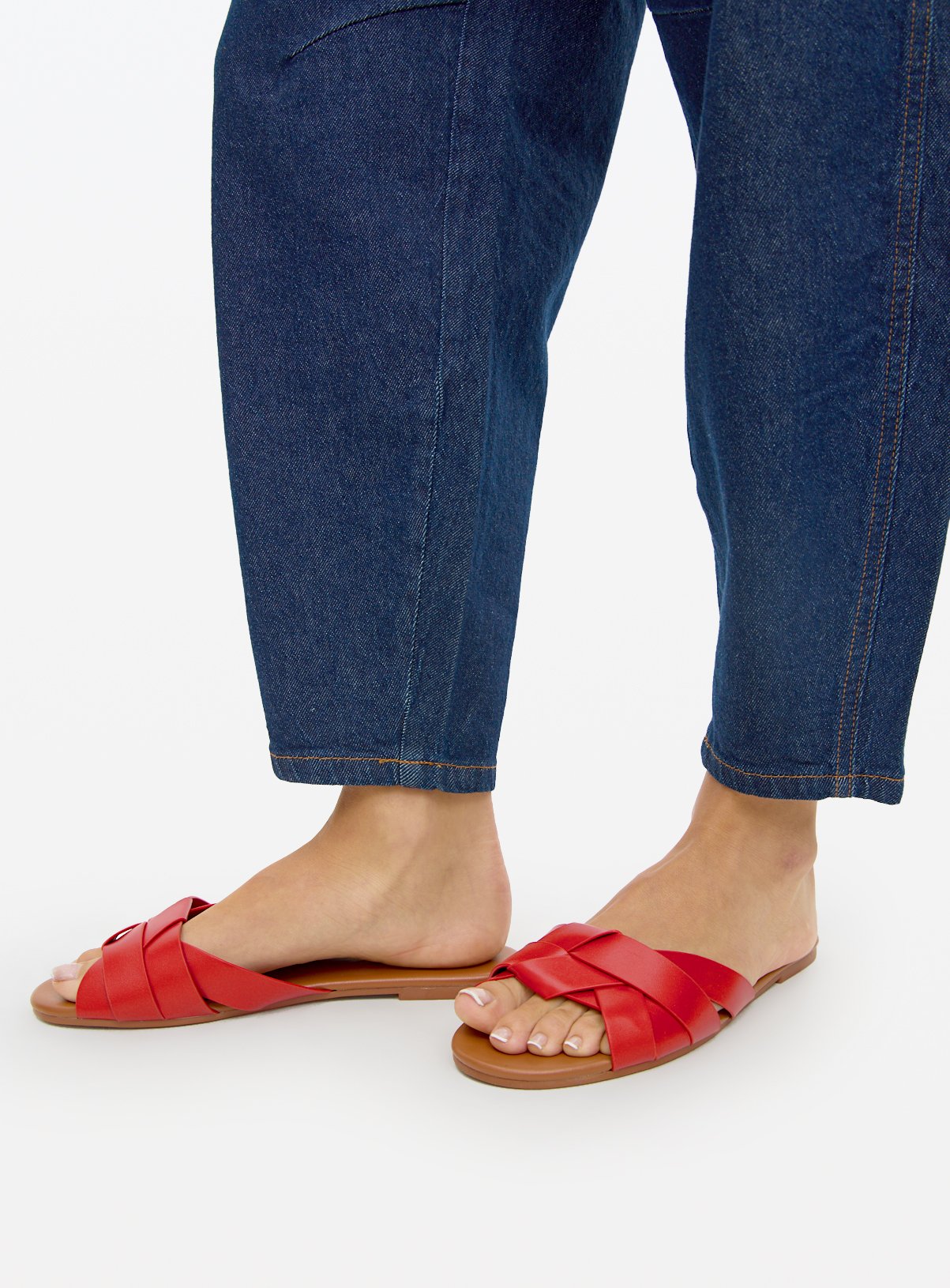 Red Twist Strap Mule Sandals  