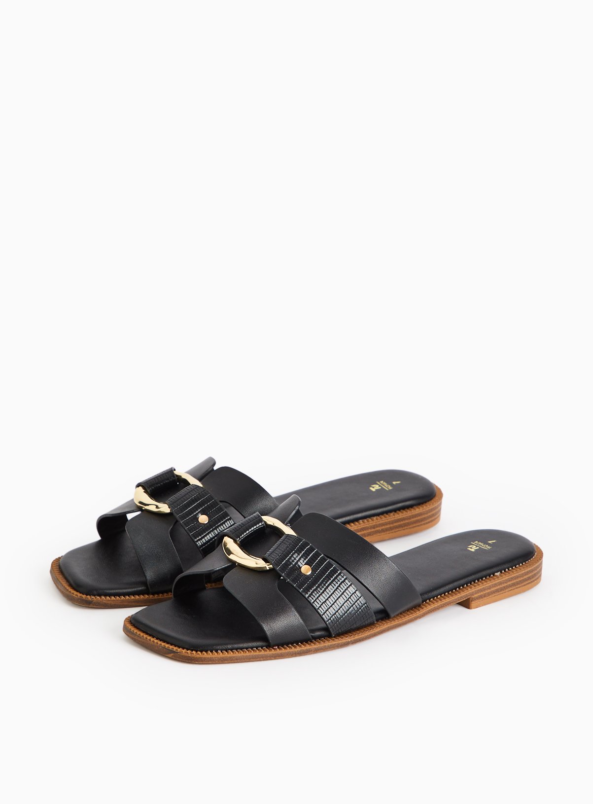 Black Buckle Mule Sandals 