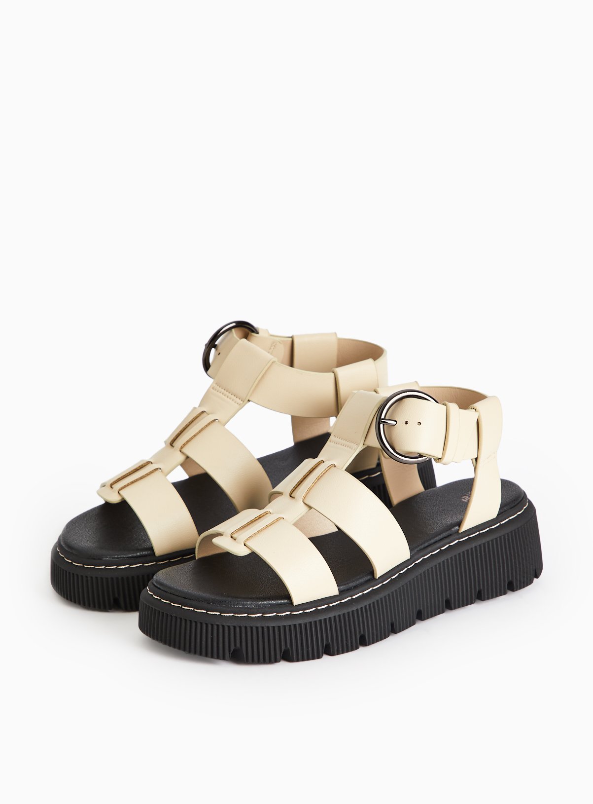 Cream Faux Leather Chunky Gladiator Sandals  