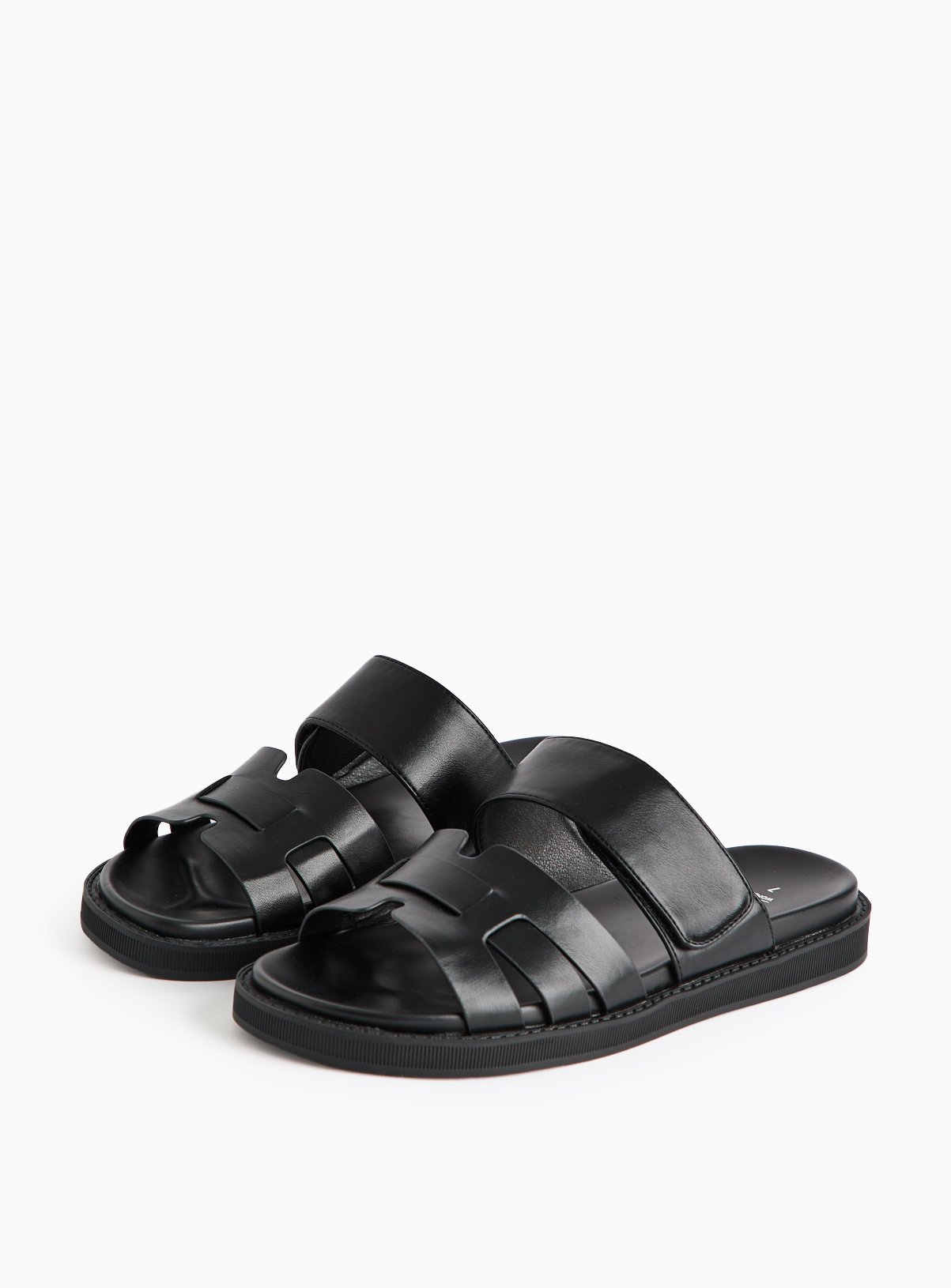 Black Faux Leather Gladiator Strap Sandals 
