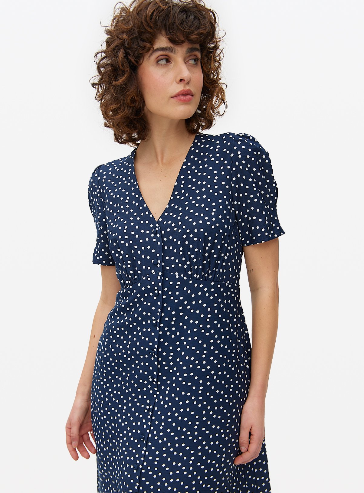 Navy Dot Printed Midi Tea Dress 