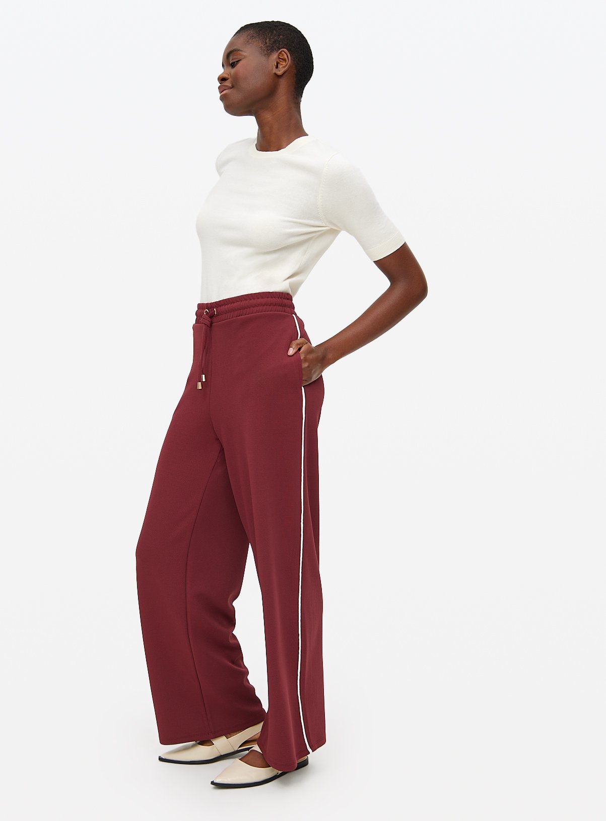 Side-Stripe Wide Leg Trousers 