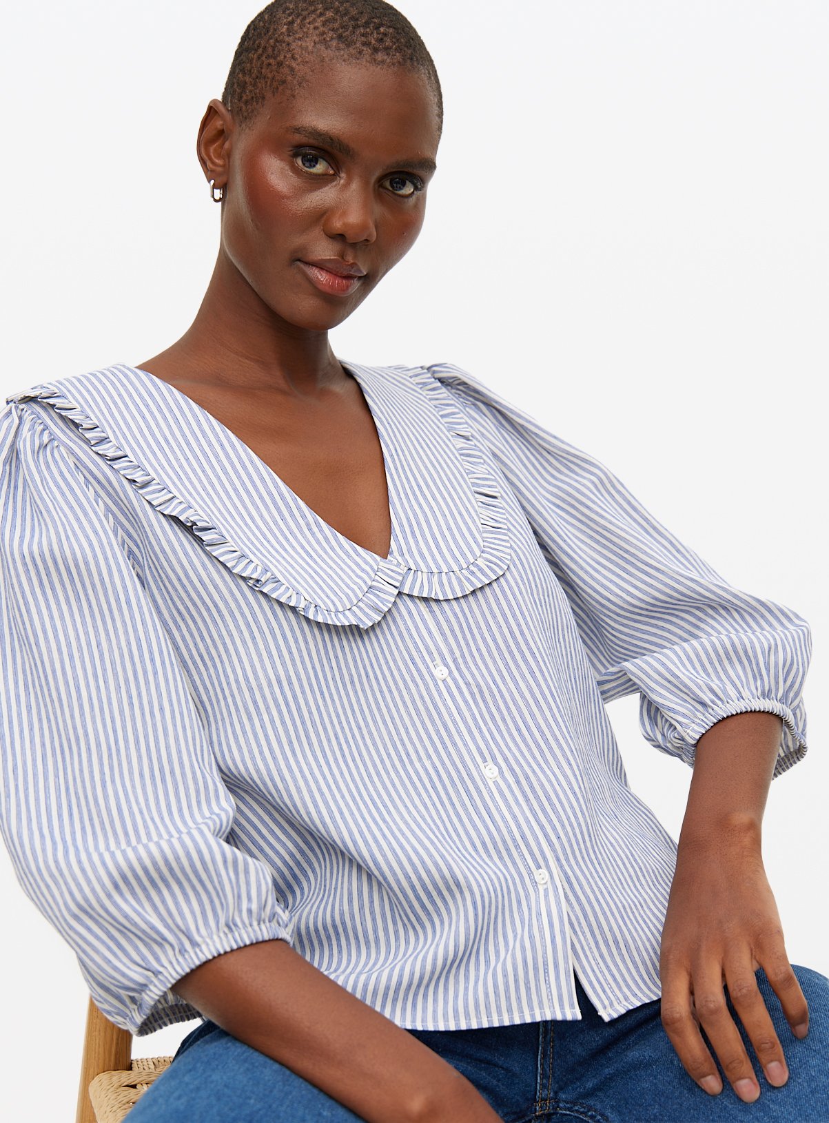 Blue Stripe Collared Blouse 