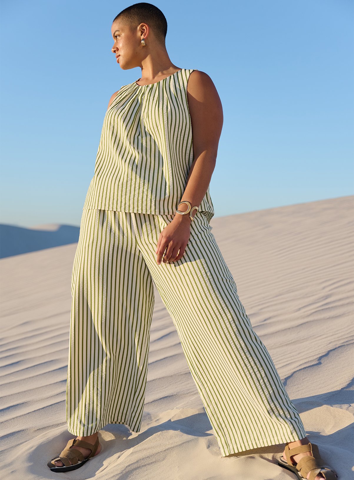 Green Stripe Ultra Wide Leg Co-ord Trousers  