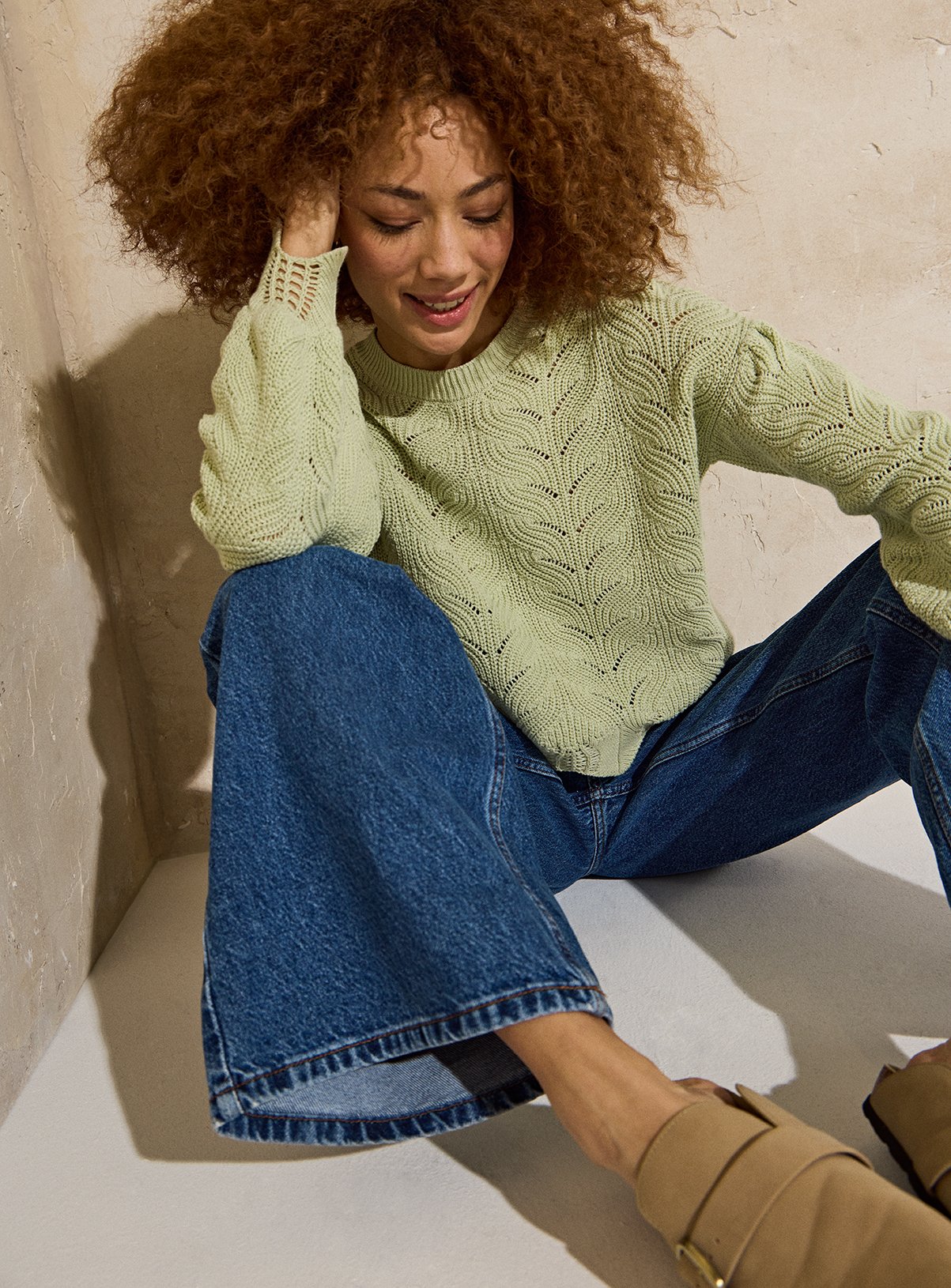 EVERBELLE Scallop Knit Pointelle Jumper 