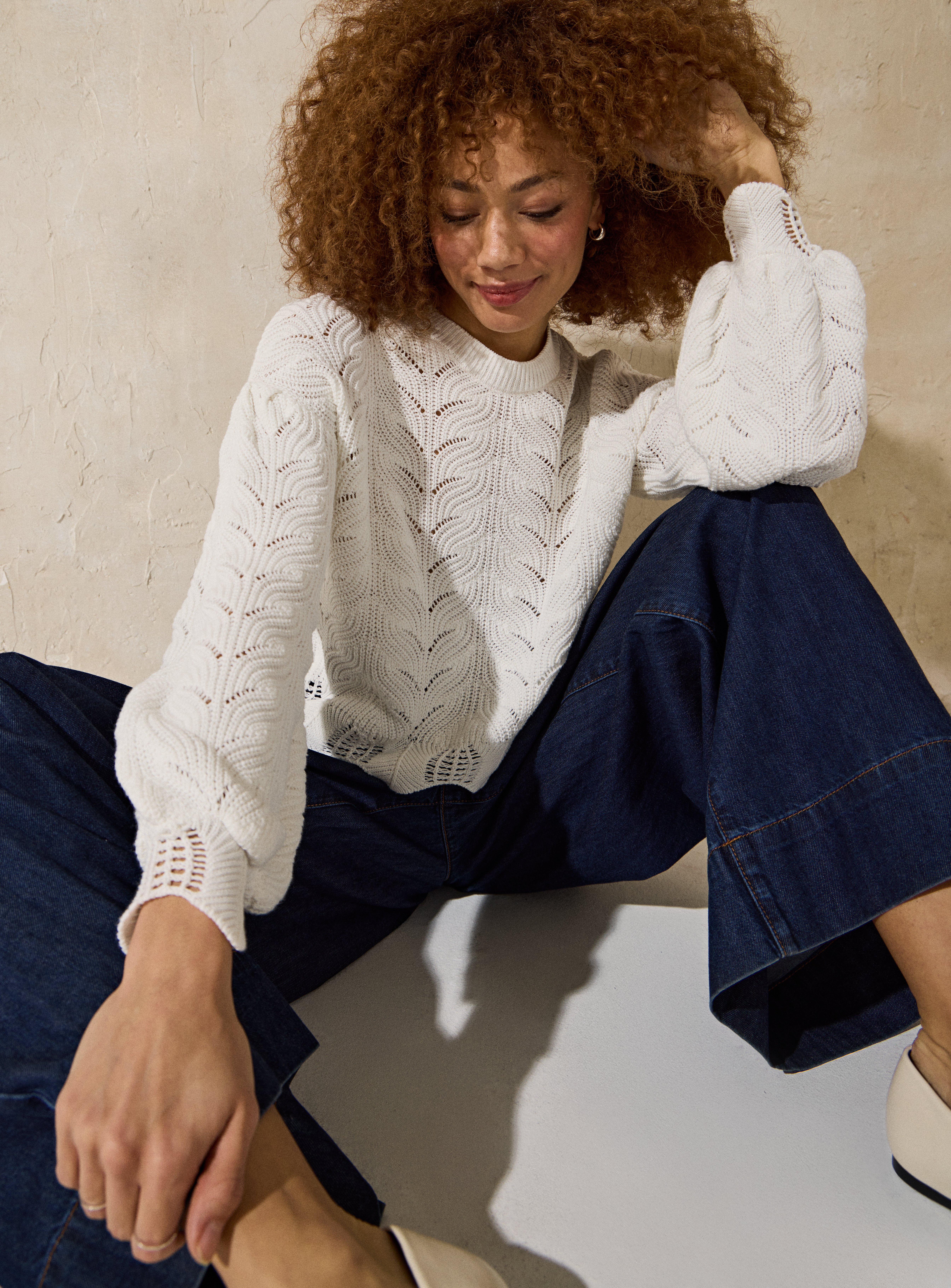 EVERBELLE Scallop Knit Pointelle Jumper 