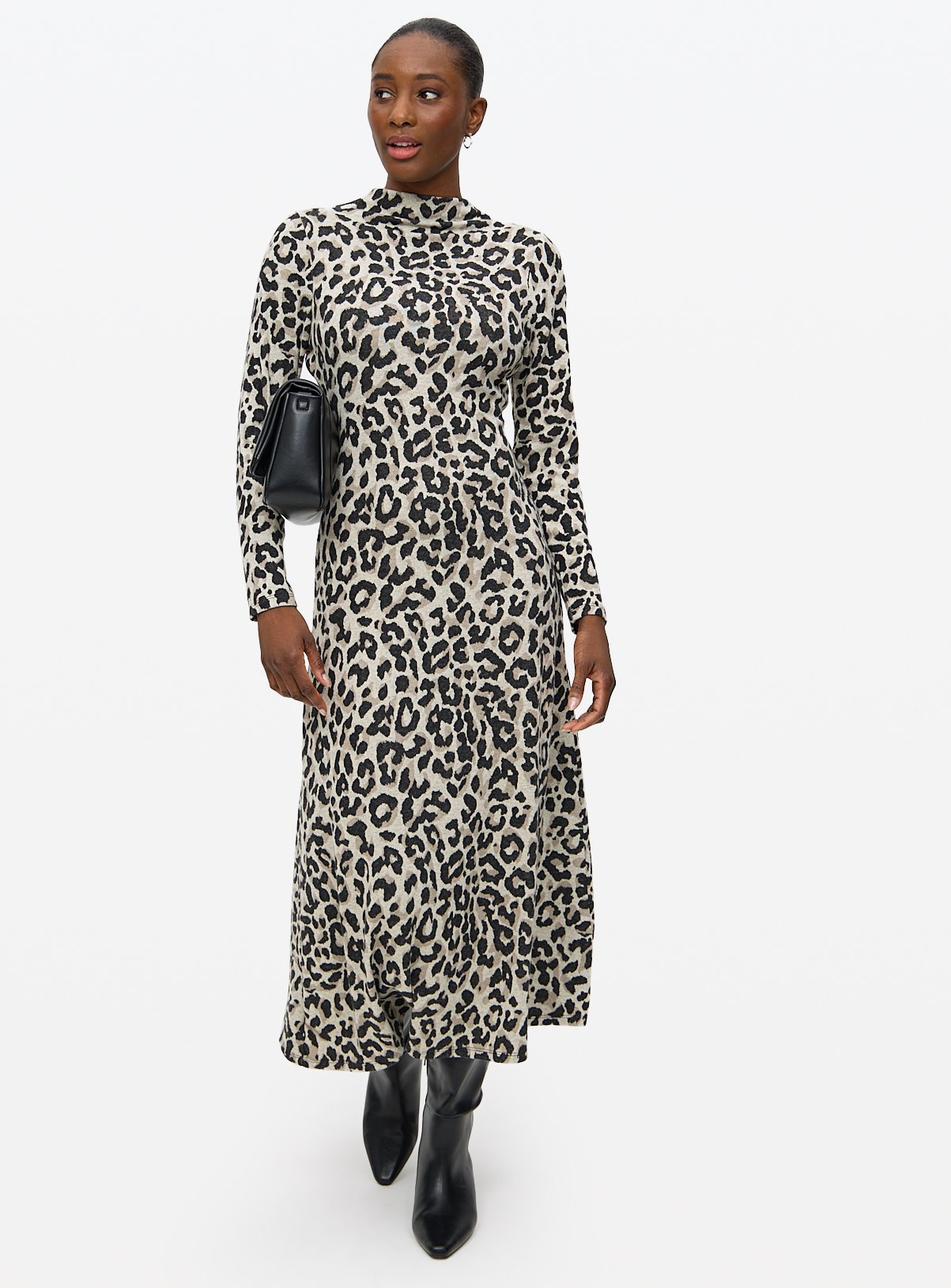 Grey Leopard Print Soft Knit Midaxi Dress 