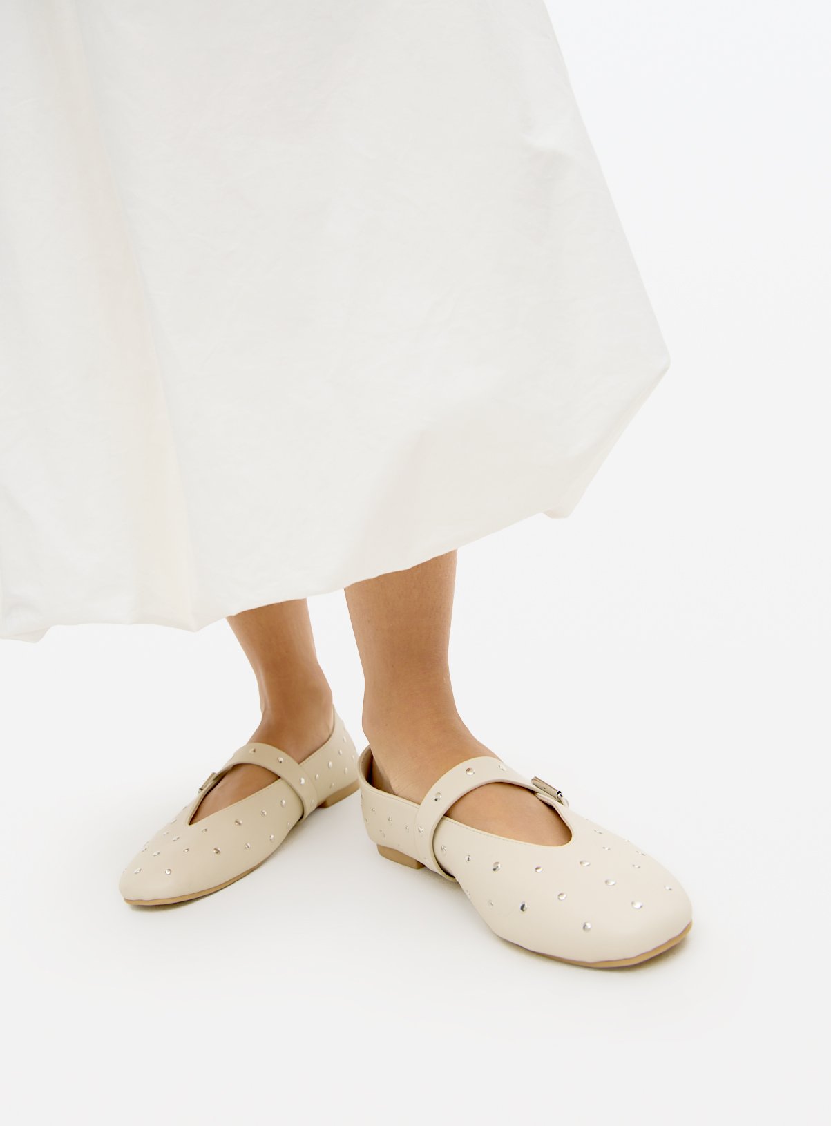 Cream Studded Mary Jane Ballet Pumps 