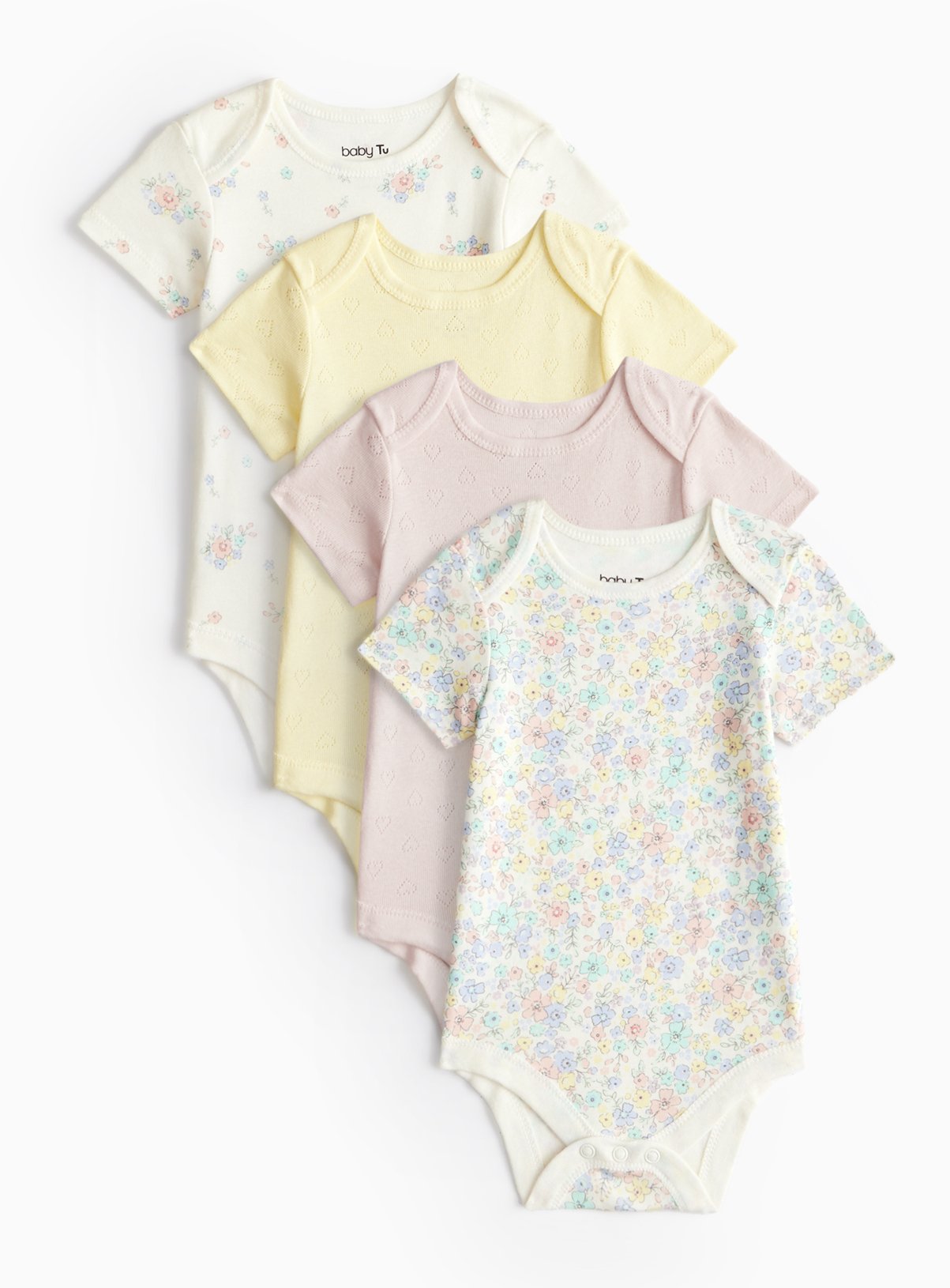 Floral Print Short Sleeve Bodysuit 4 Pack 