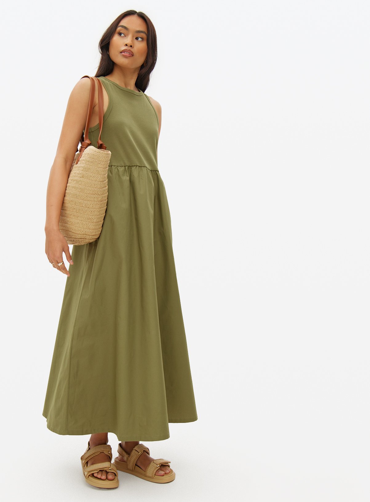 Combined Poplin Midaxi Dress 
